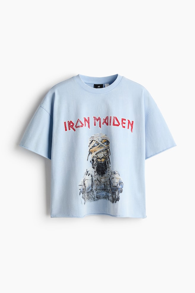 Oversized Fit Printed raw-edge cotton T-shirt - Light blue/Iron Maiden/White/Metallica/Black/Metallica - 1