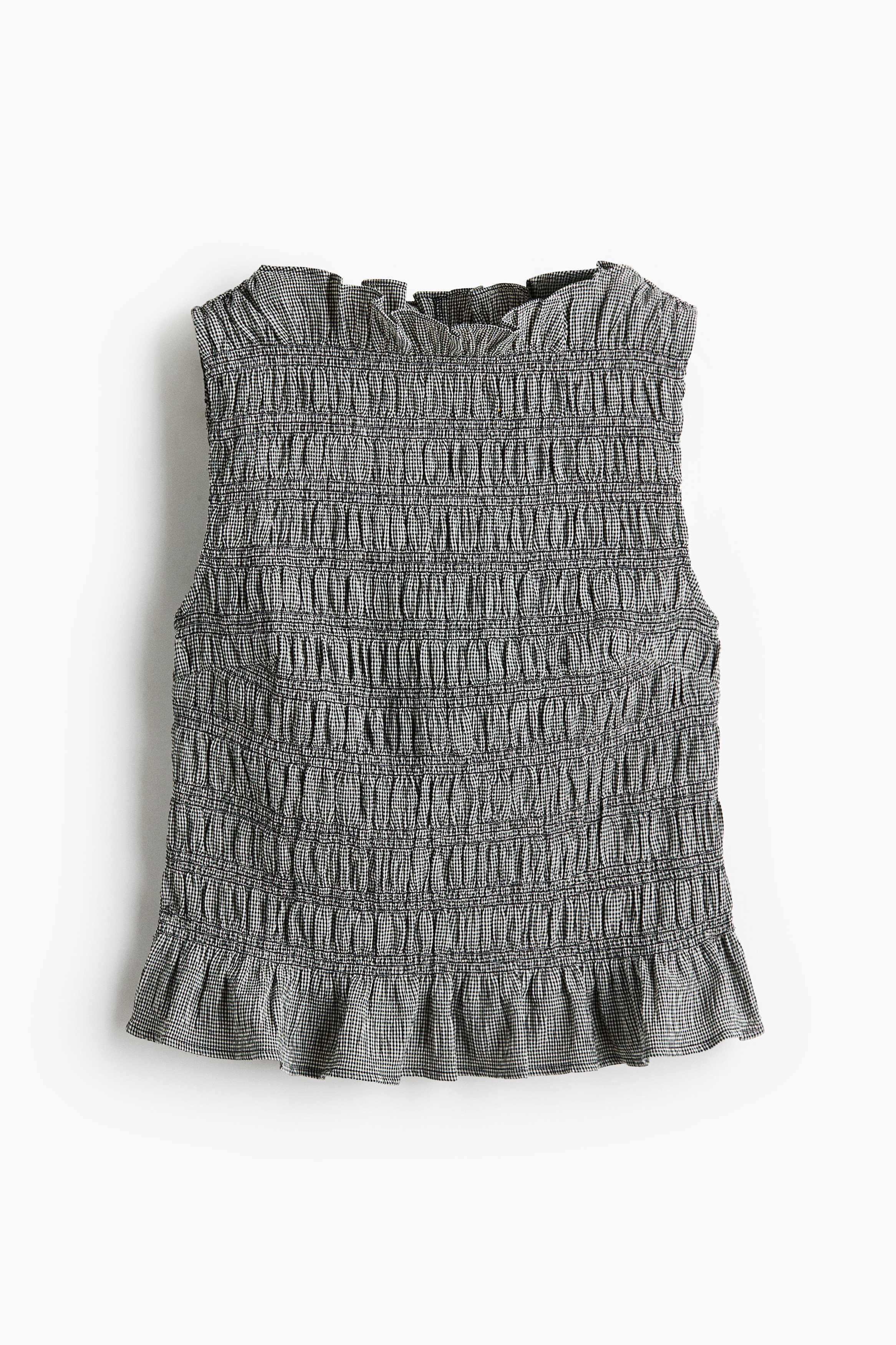 Smocked frill-trimmed top - Black/Gingham check