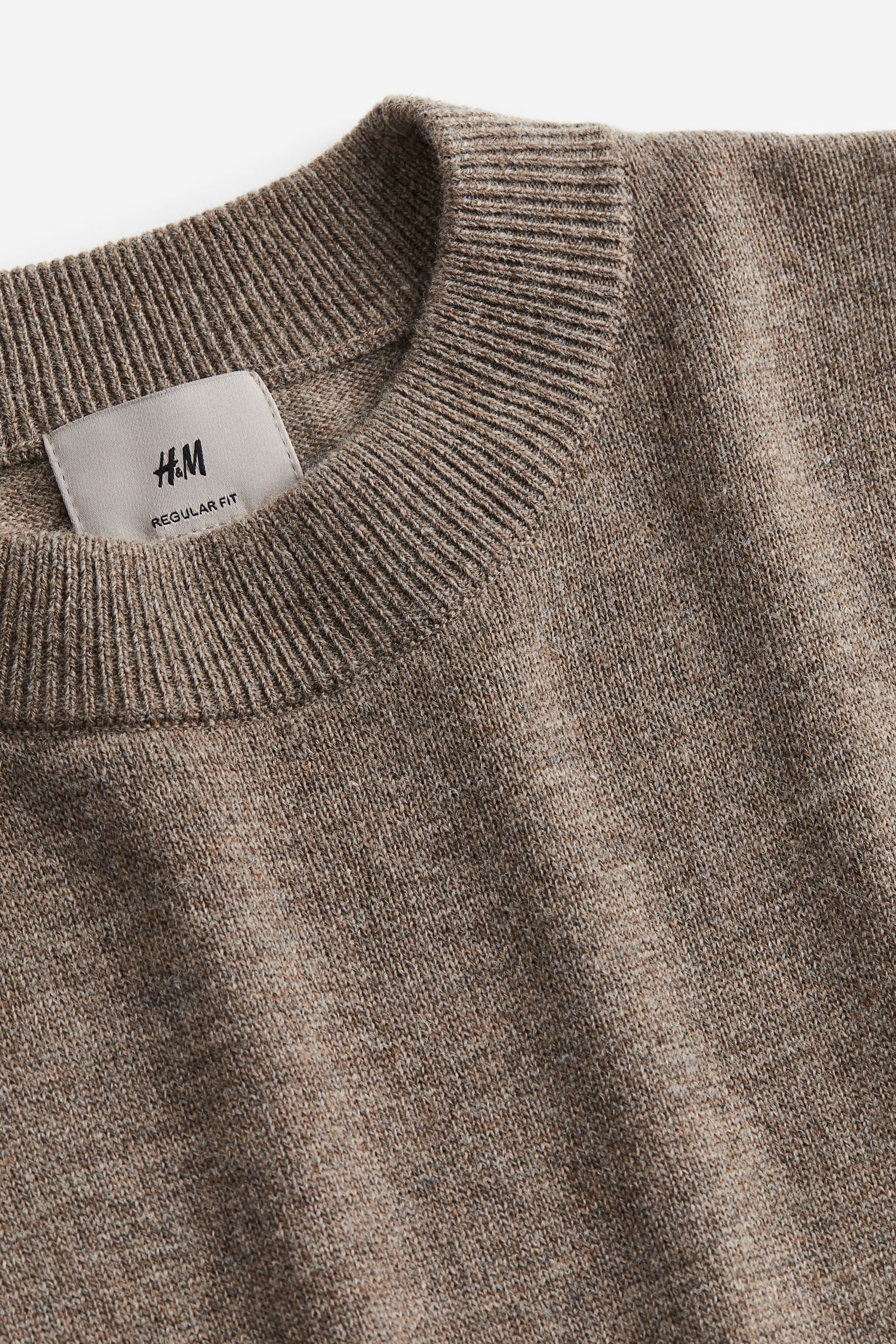 Regular Fit Merino Wool Blend Sweater - Dark beige marle/Dark blue - 2