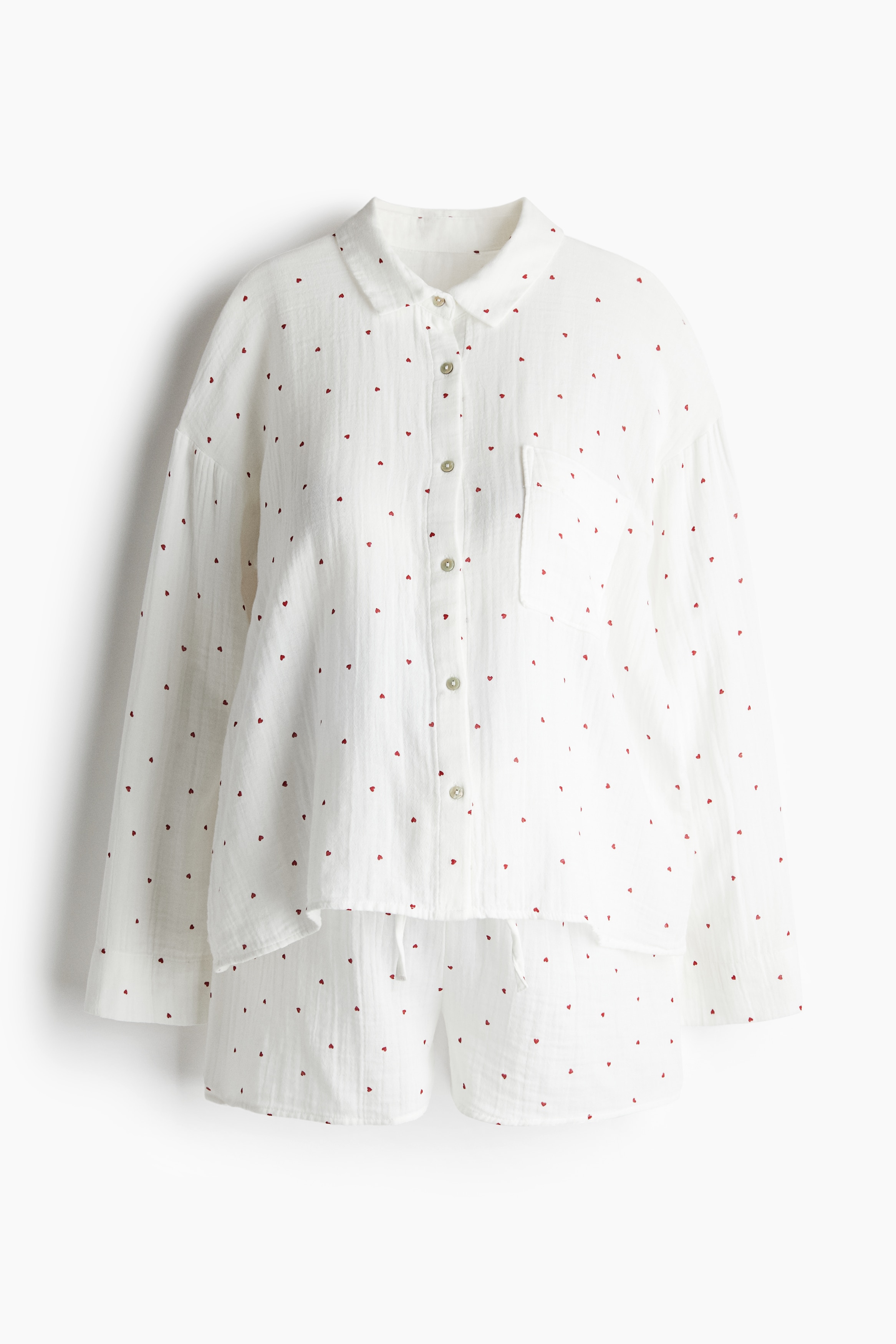 MAMA Before & After Muslin Pijama Takımı - Beyaz/Kalpler