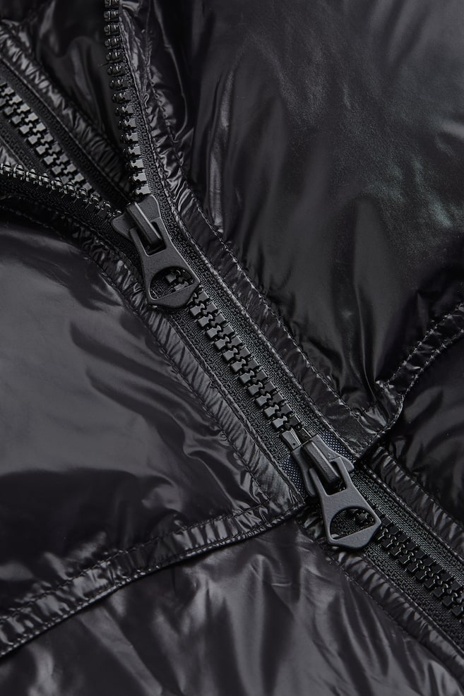 Oversized hooded down coat - Black/Dark brown - 4
