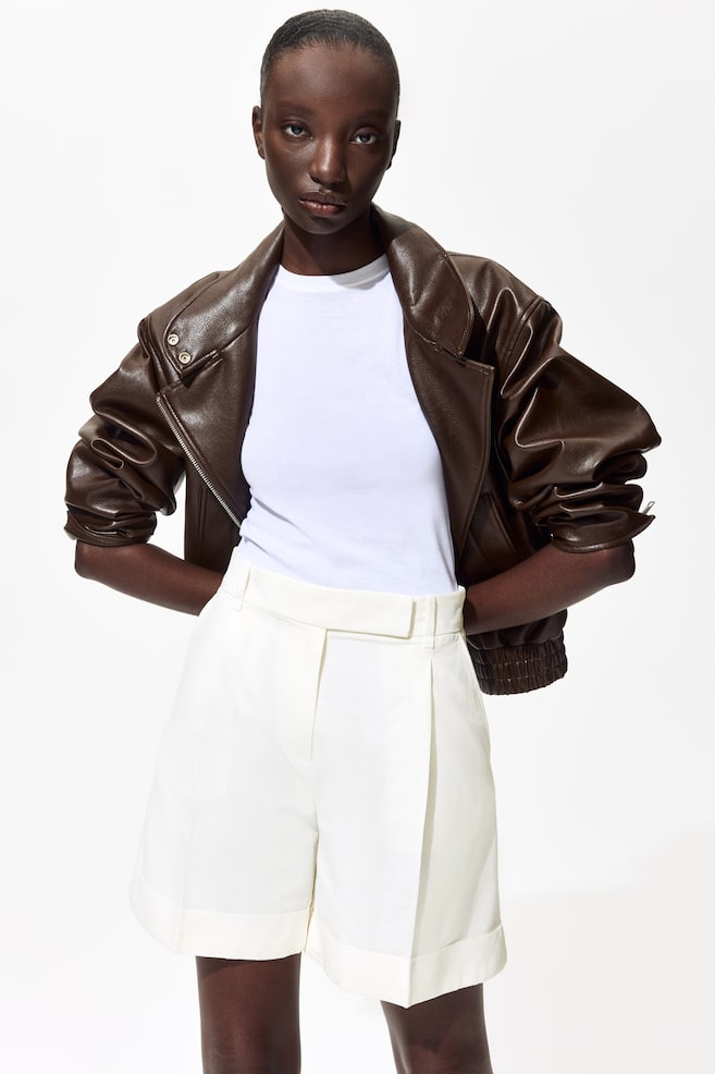 Dressy Linen-Blend Shorts-White - 6