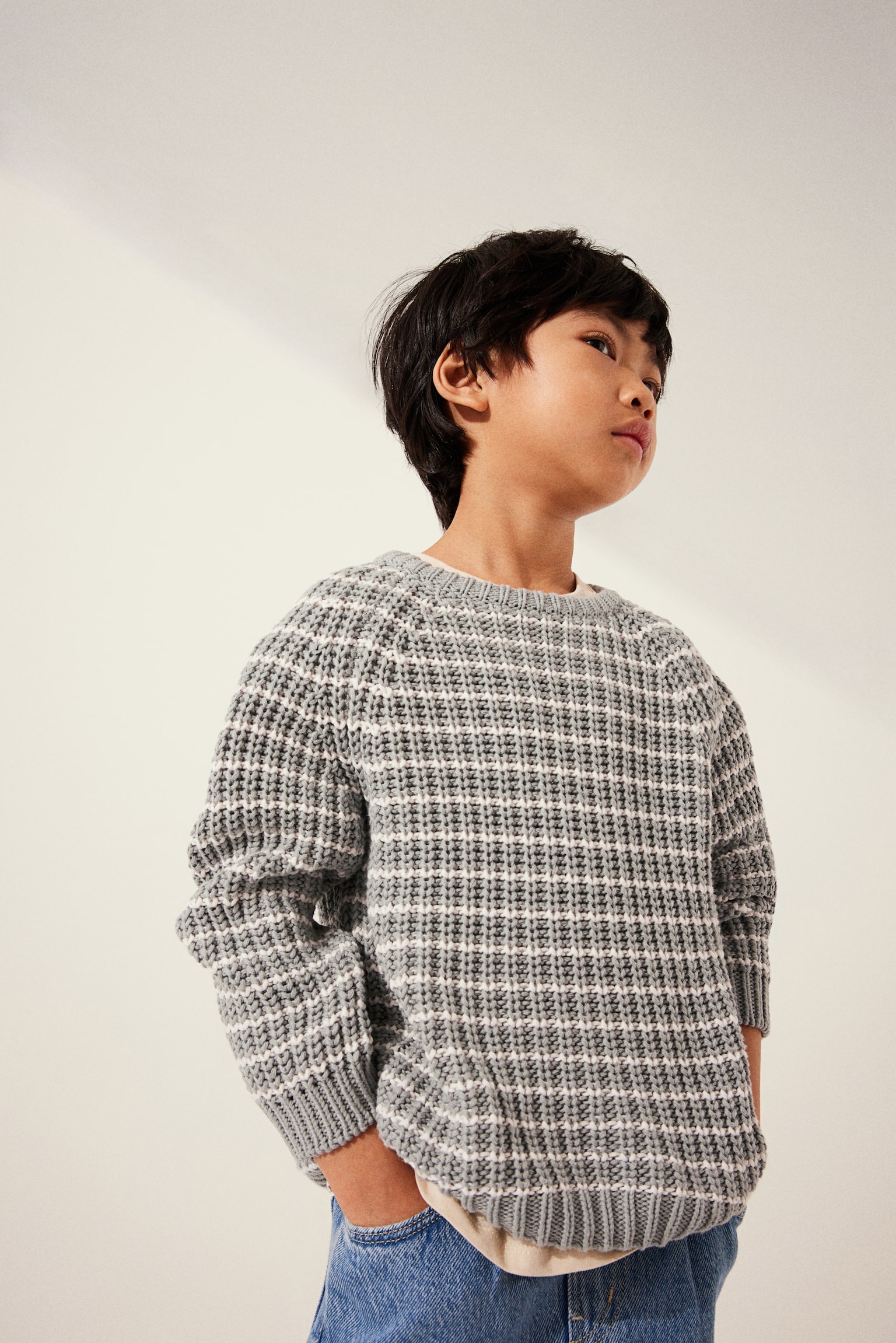 Cotton Sweater - Grey/Stripe/Beige/Stripe - 4