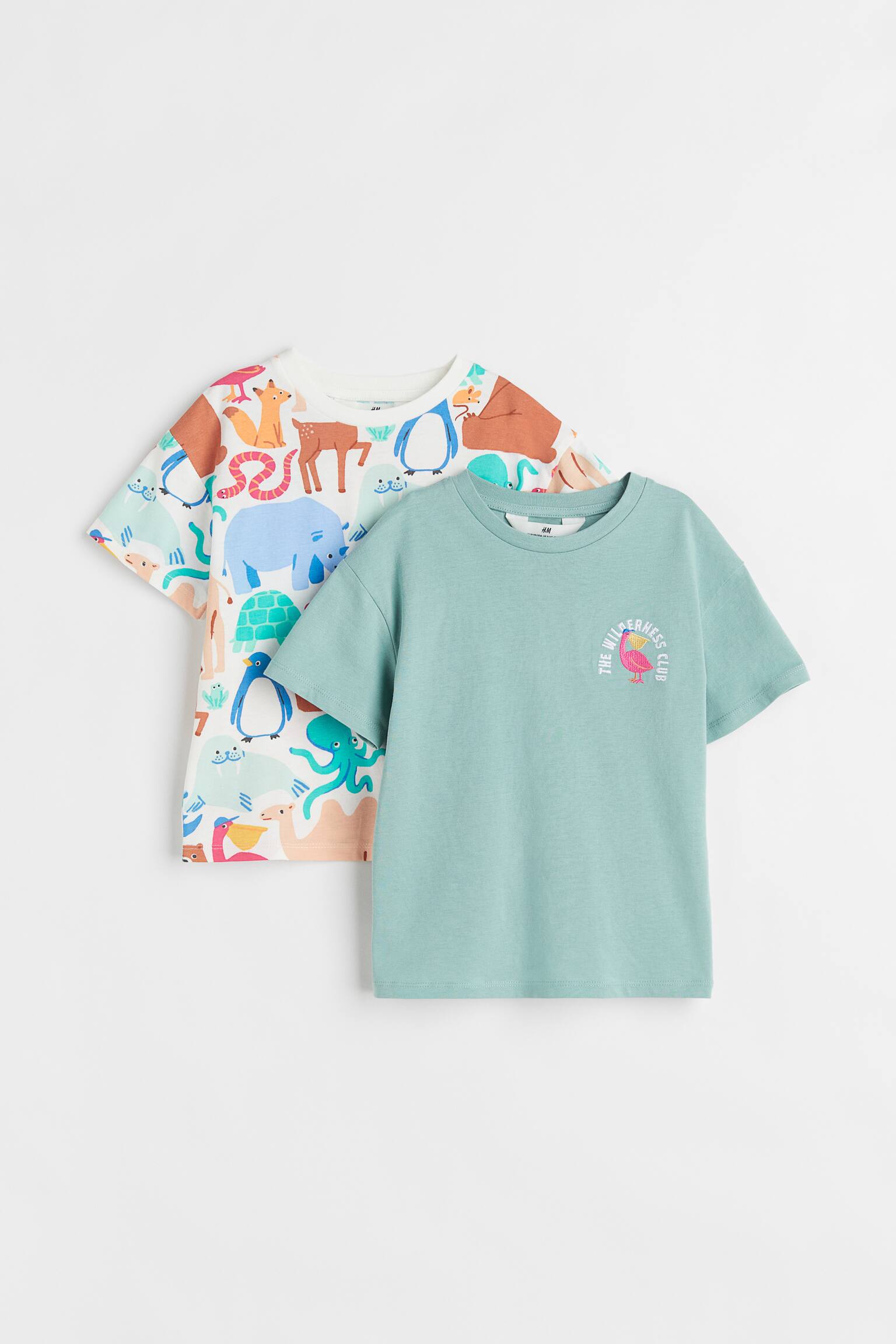 2-pack cotton T-shirts - Light green/Patterned