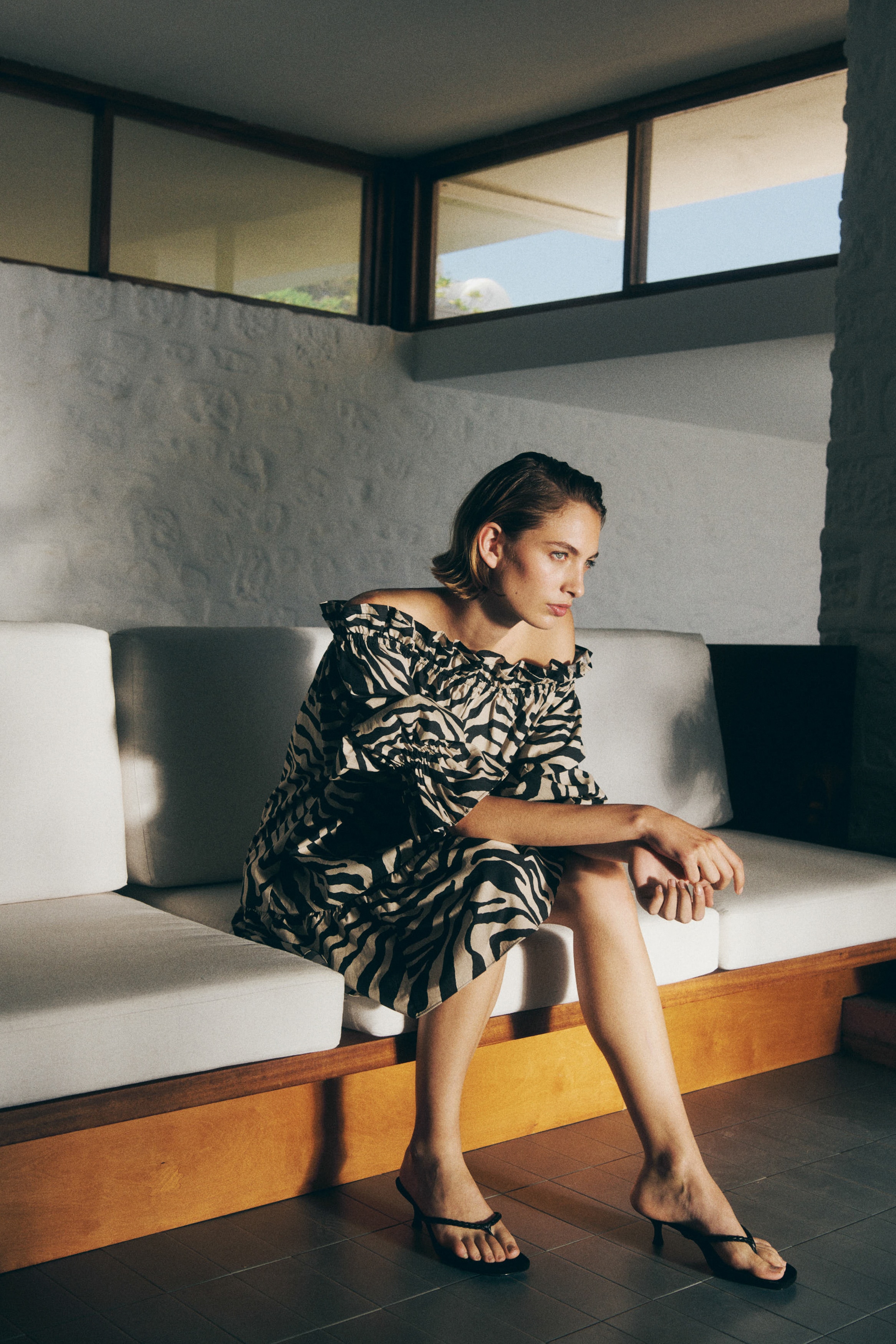 Off-the-shoulder poplin dress