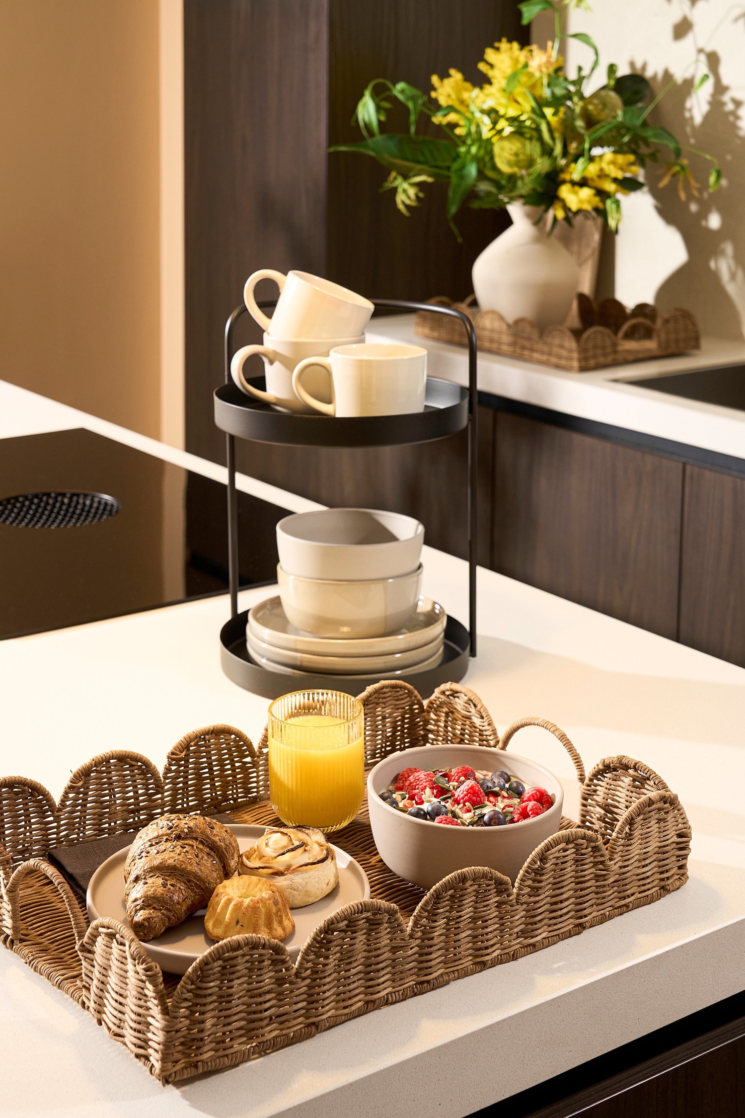 Set Aus 2 Rattan-tabletts - Hellbraun