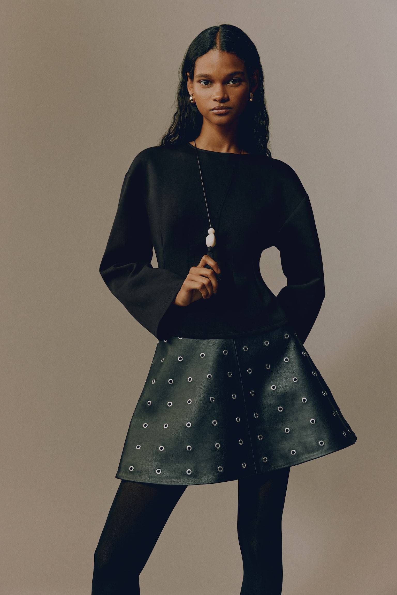 Top cintré en interlock - Noir/Beige clair/Vert kaki foncé - 3