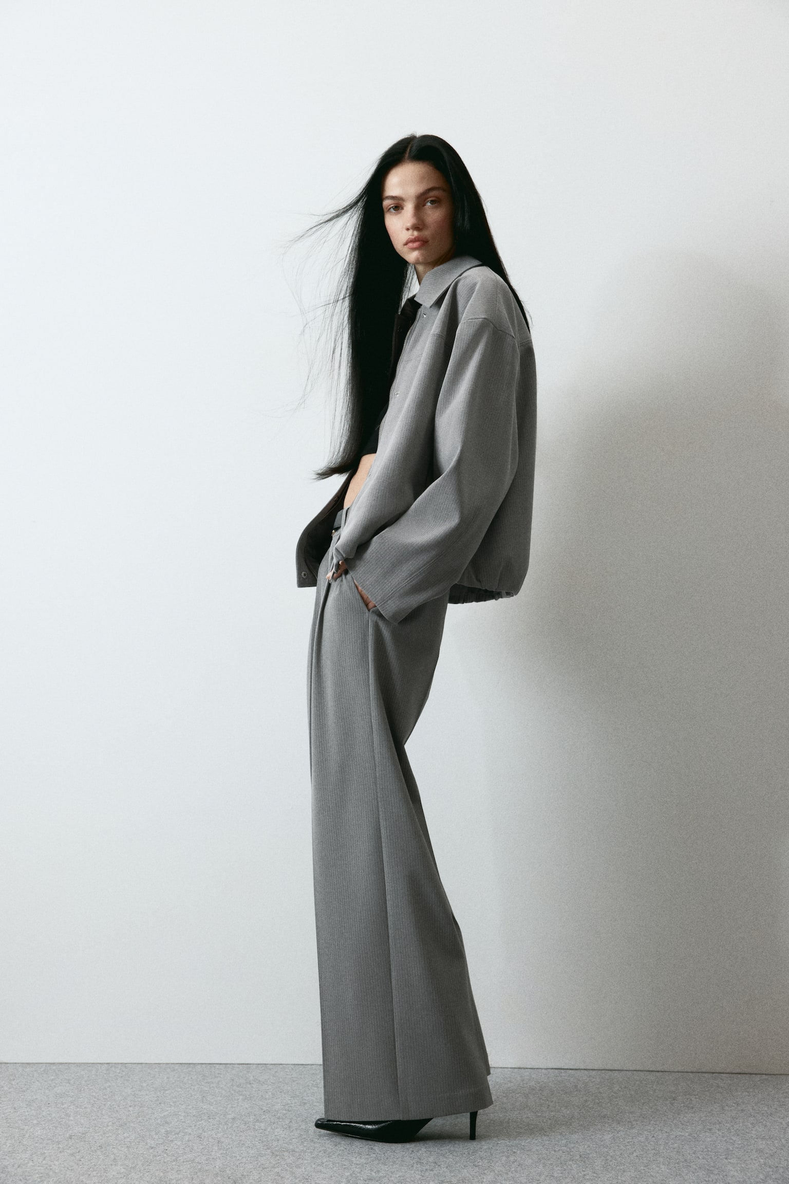 Wide tailored trousers - Light grey/Pinstriped/Grey/Pinstriped/Grey/Checked/Grey/Dark blue/Pinstriped - 7