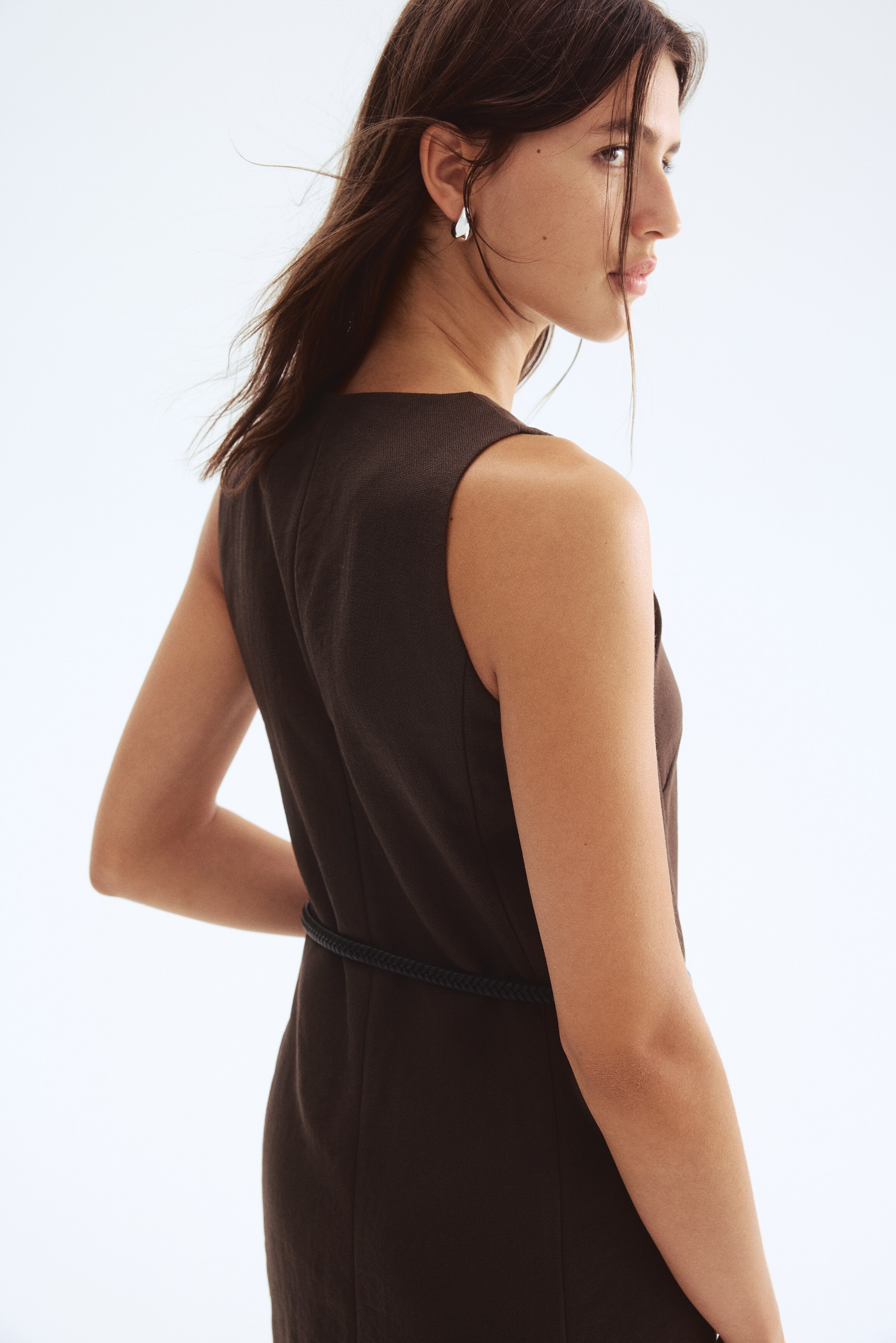 Belted button-front dress