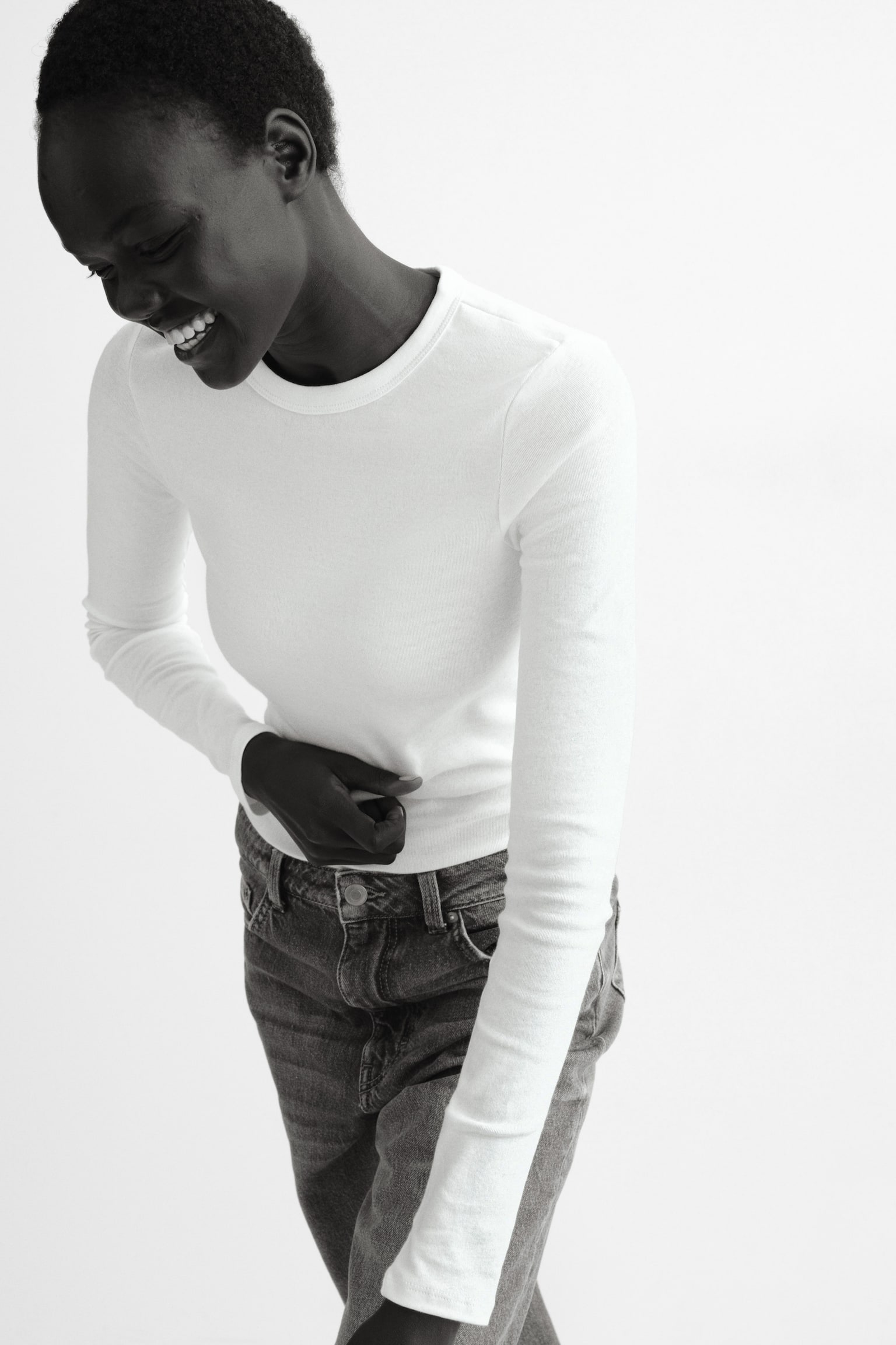 חולצת ג'רזי עם שרוולים ארוכים - לבן/לבן/שחור - 3