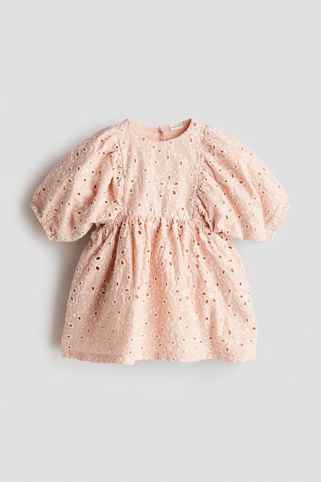 Eyelet-Embroidered Cotton Dress - Light dusty pink/floral - 1
