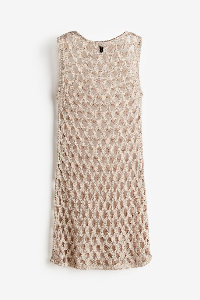 Crochet-look knitted dress - Light beige - 1