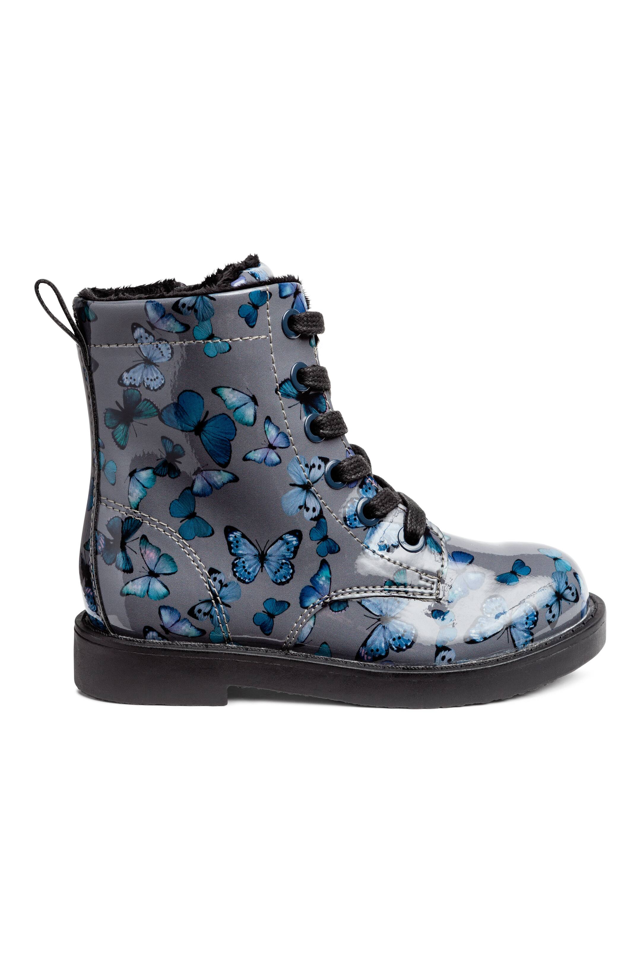 View larger image: Fleece-lined boots - Dark grey/Butterflies - Kids | H&M GB 1