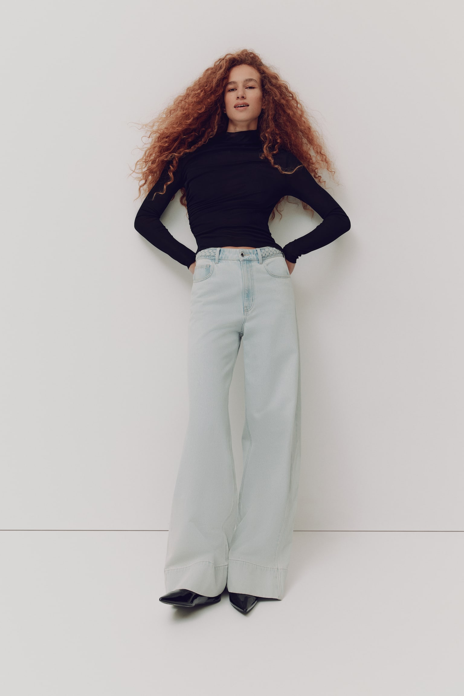 Sheer jersey top - Black/Steel blue - 6