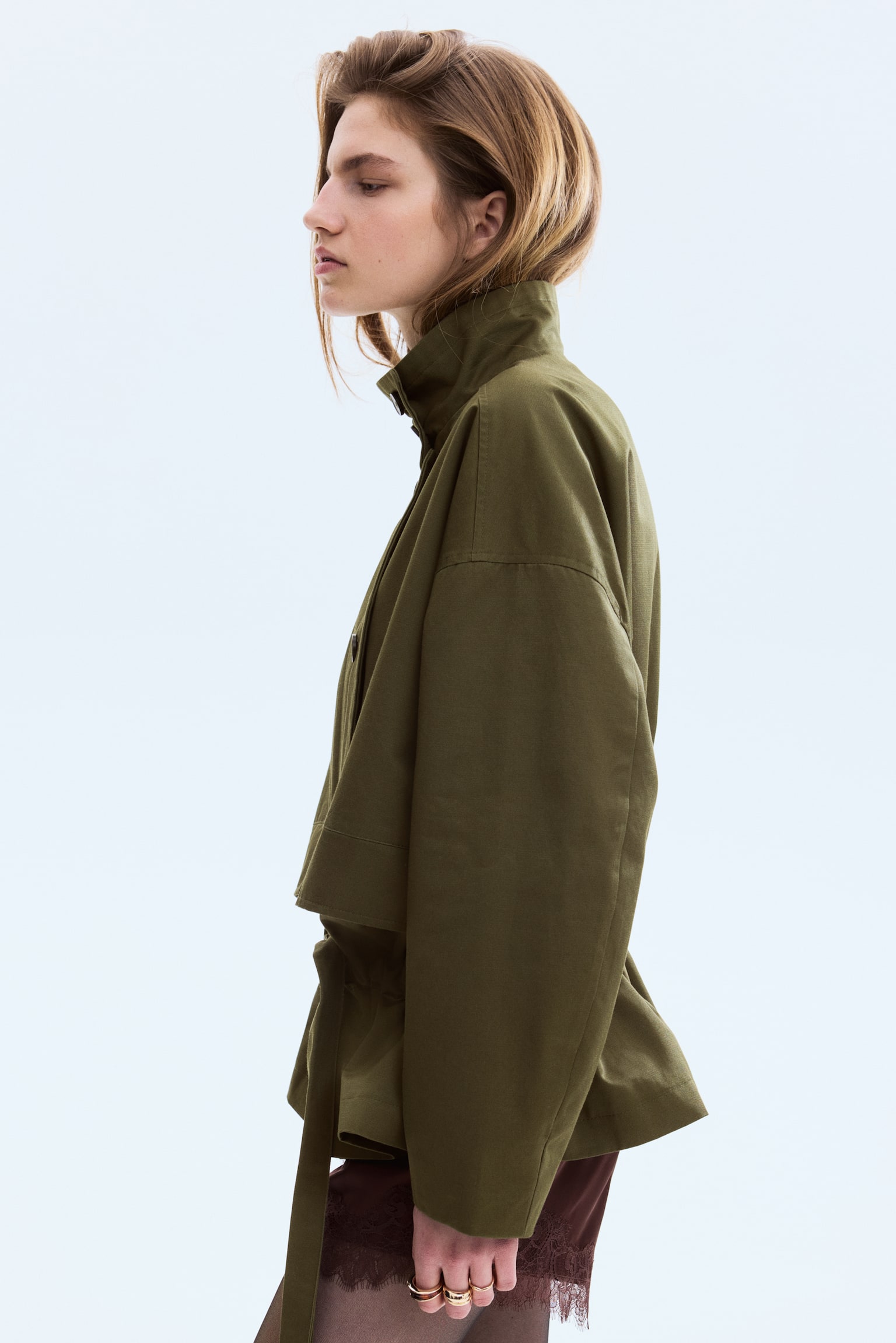 Jakna od kepera s učkurom - Tamna kaki zelena - 4