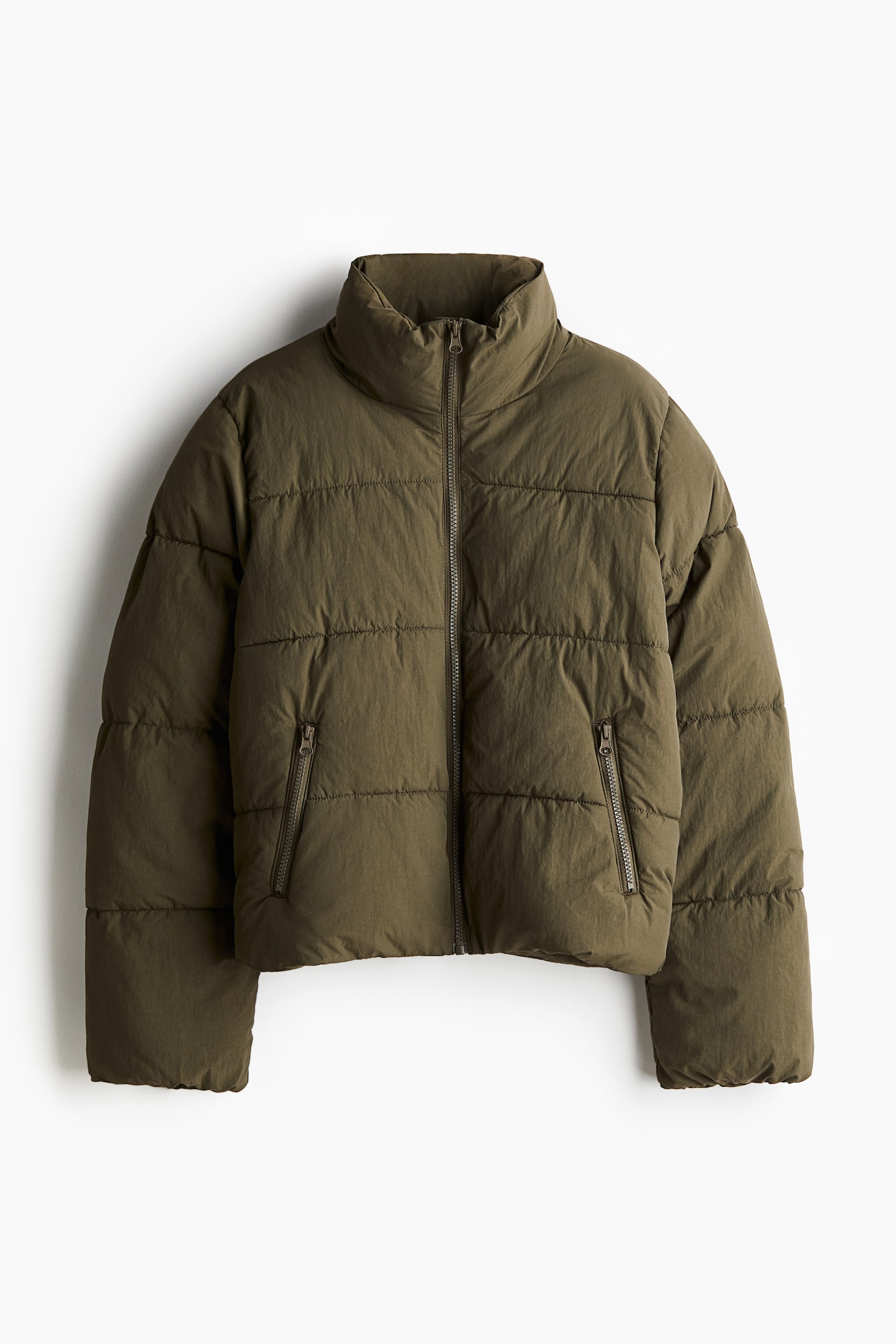 Nylon puffer jacket - Dark khaki green/Black - 2