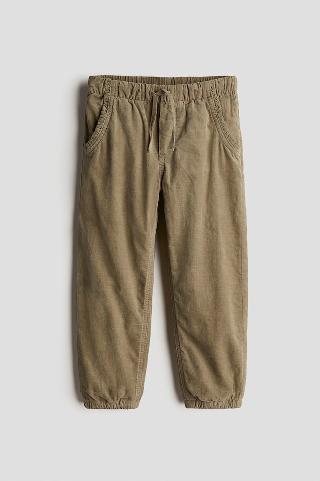 Pantaloni tip jogging din catifea reiată - Verde-kaki - 1