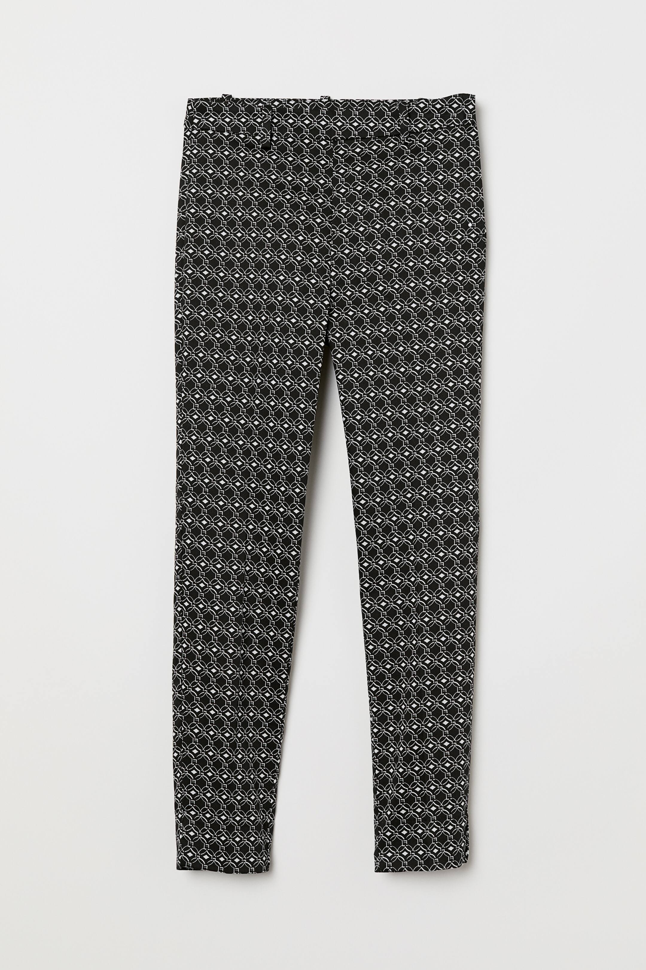Patterned Cigarette Trousers - Regular Waist - Black/Small Floral