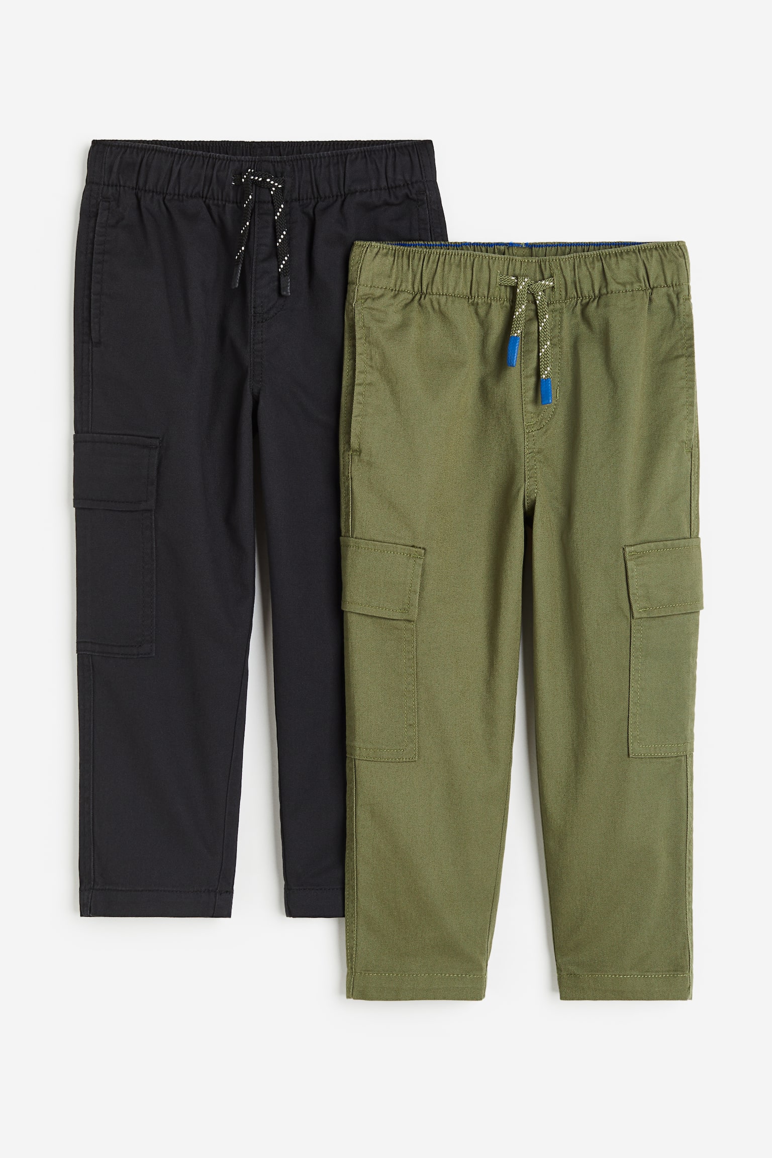 2-pack Twill Cargo Pants - Black/Khaki green/Khaki green/Brown - 1