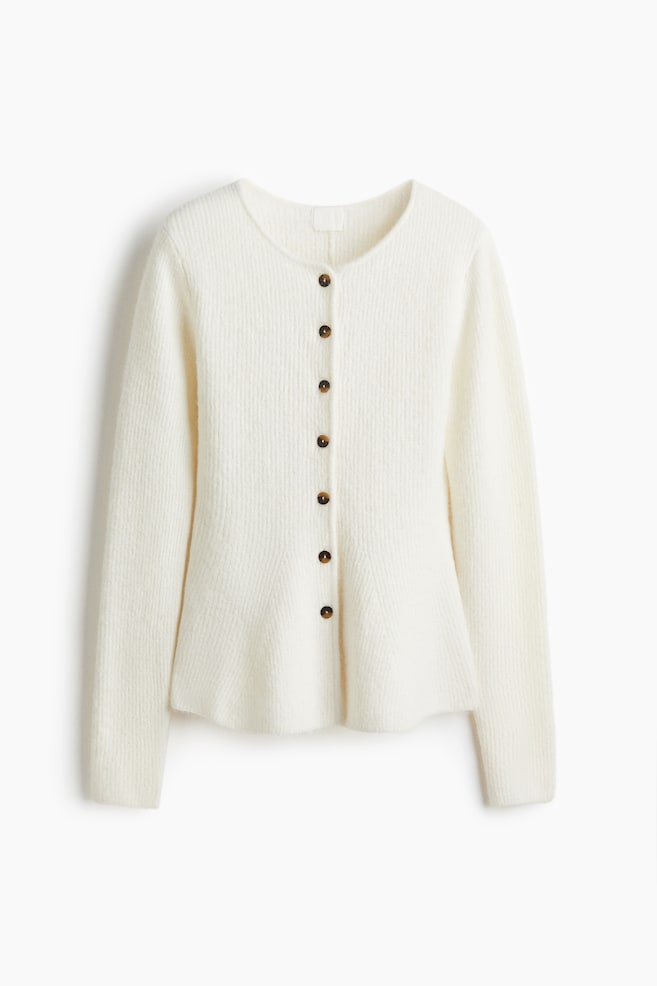 Rib-Knit Peplum Cardigan - Cream/Dark gray melange/Beige melange - 1