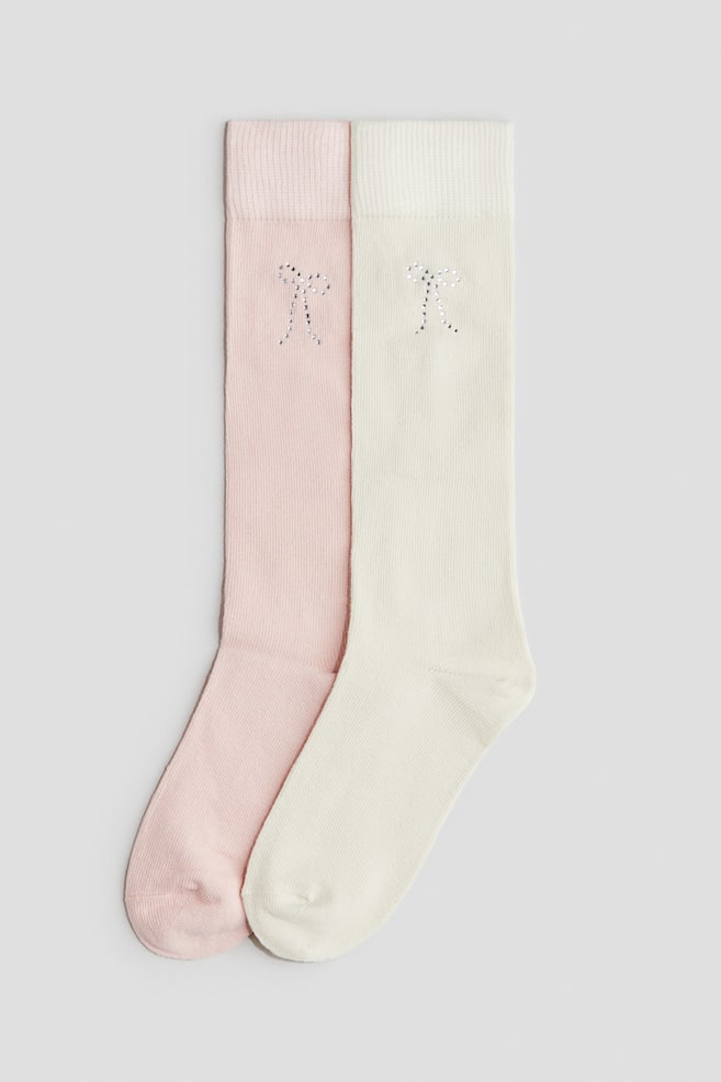 2-pack knee-high socks - Light pink/White/Light pink/Glitter/Black/Teddy bears - 1