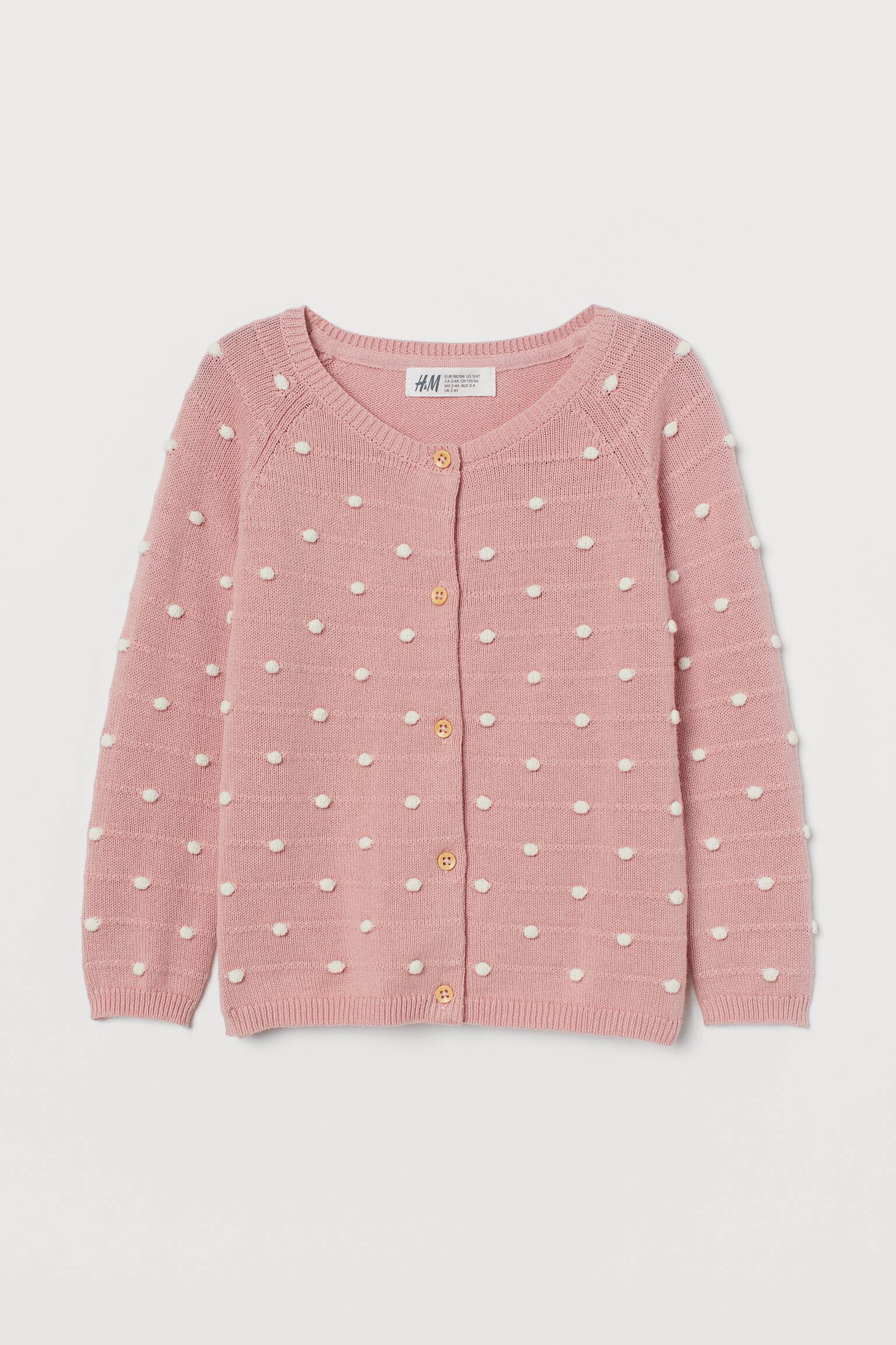 Cárdigan en punto con textura - Rosa claro/Lunares