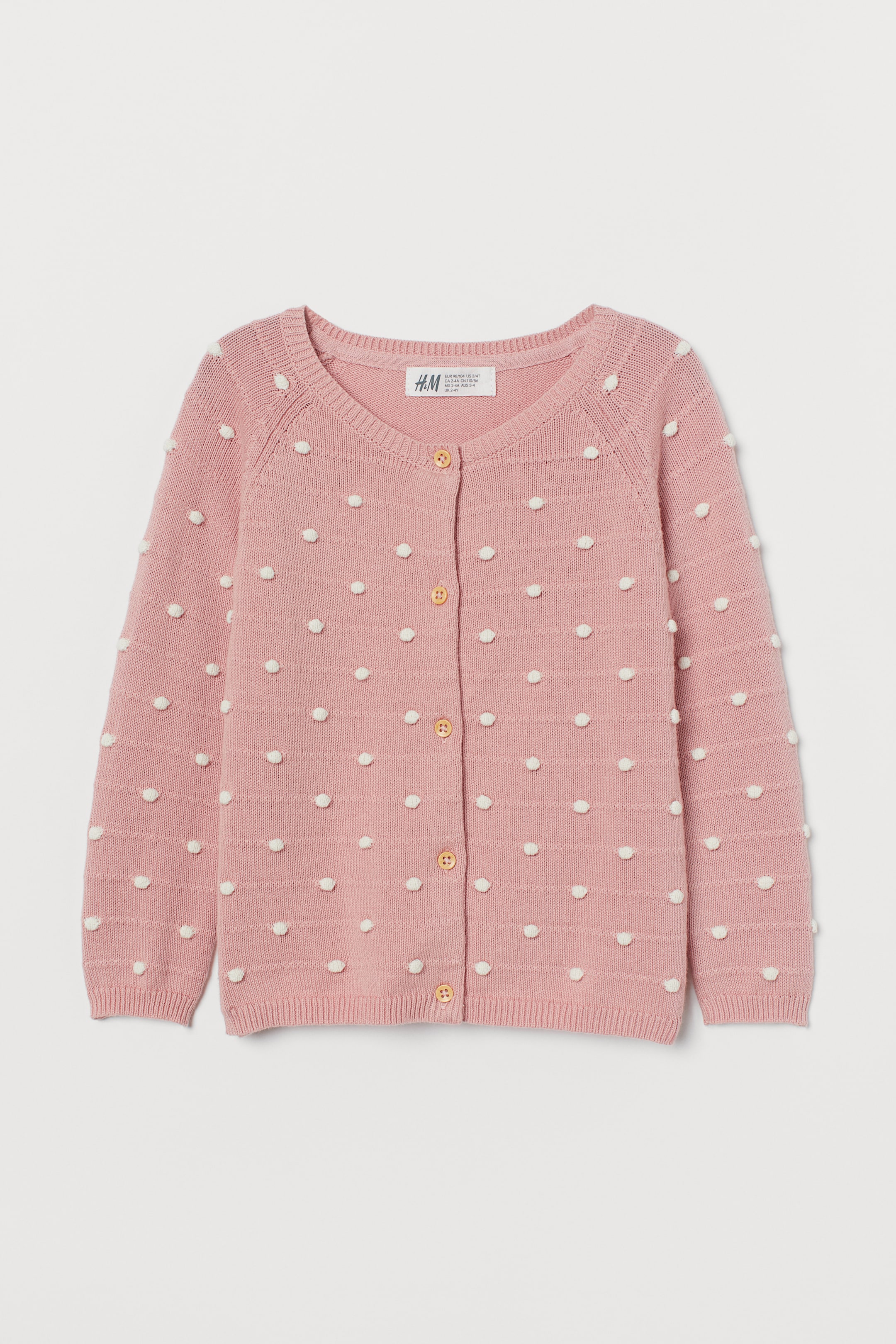 Ver imagen más grande: Cárdigan en punto con textura - Rosa claro/Lunares - NIÑOS | H&M ES 1