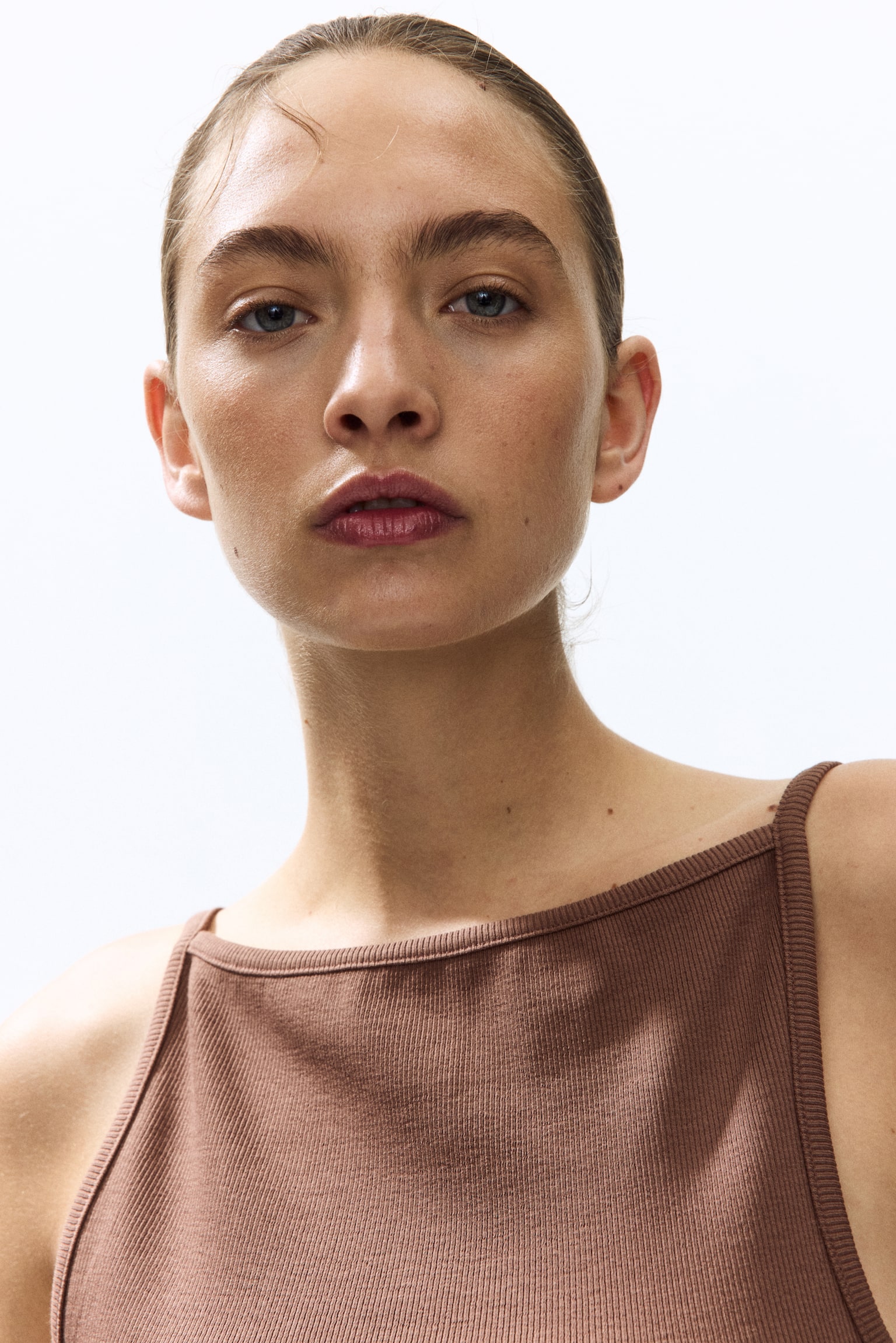 Ribbed strappy top - Brown/Dusty turquoise/Cream - 1