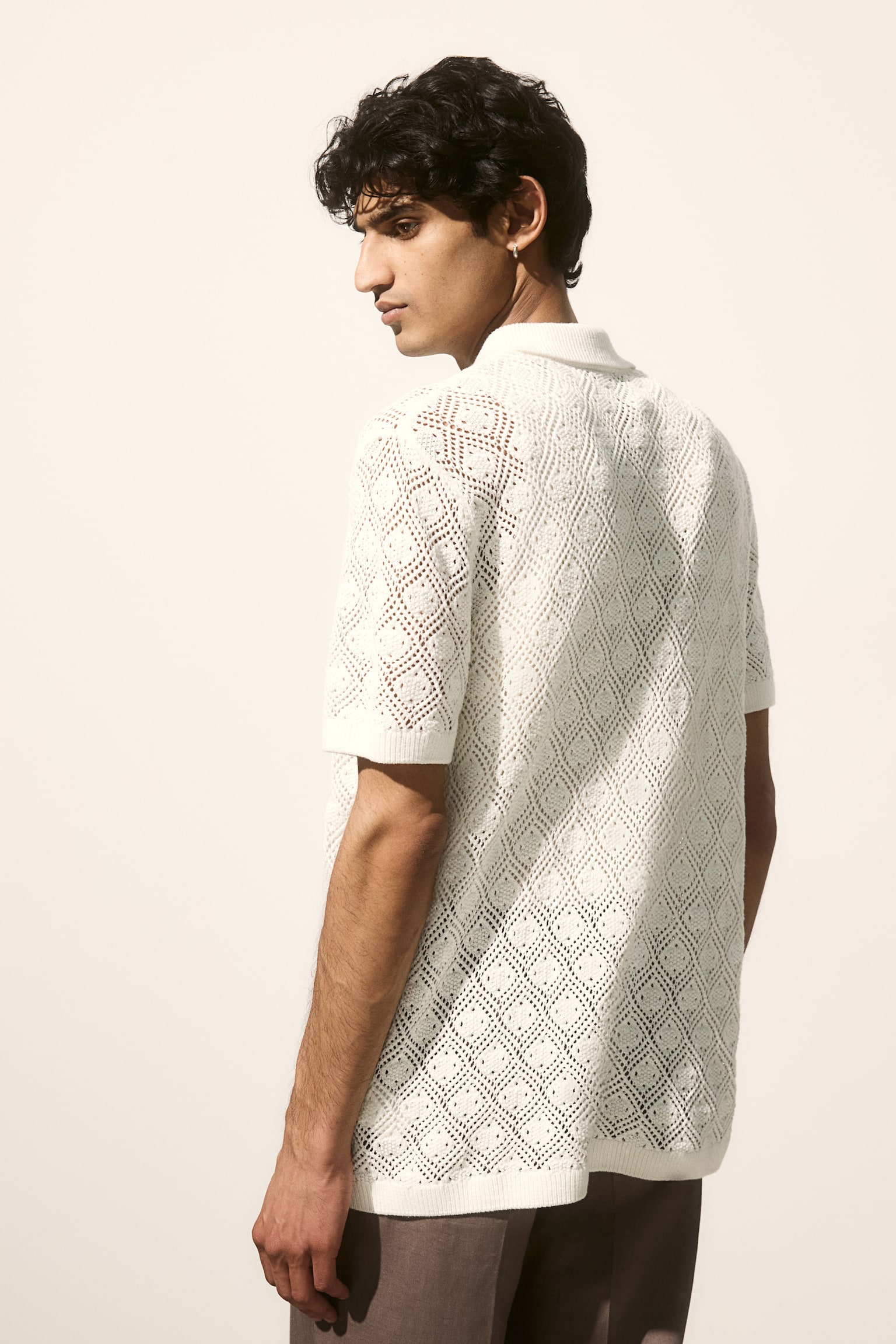 Regular Fit Crochet-look resort shirt - White/Black - 3