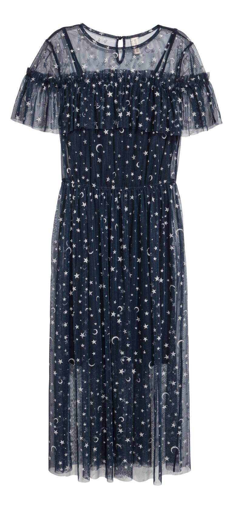 Women's Dark blue/Stars Printed mesh dress | H&M GB Women's Dark blue/Stars Printed mesh dress | H&M GB