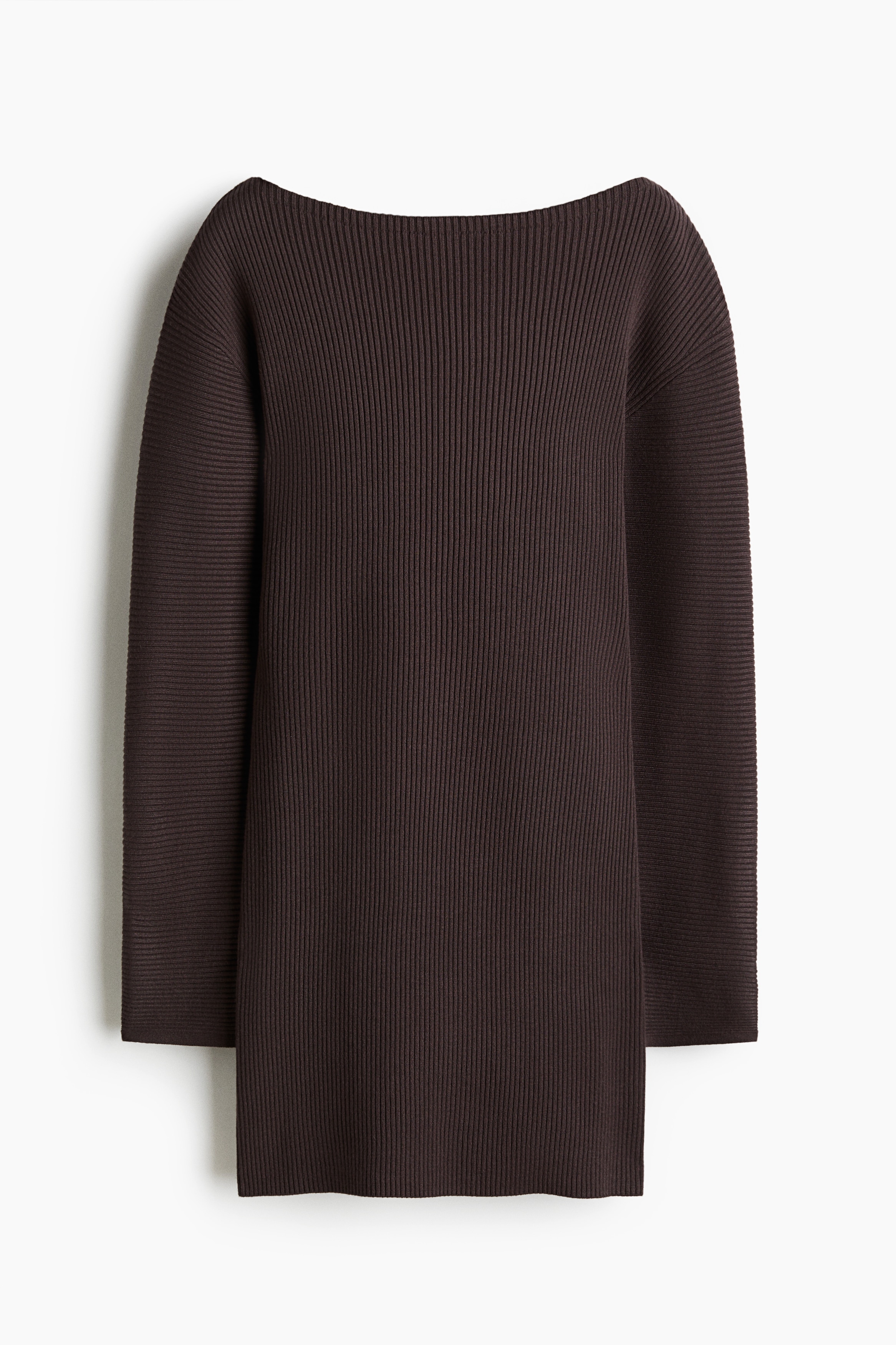 Rib-Knit Dress - Dark brown/Gray melange