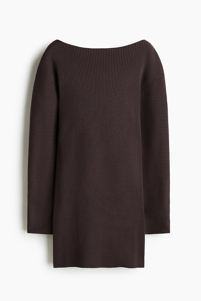 Abito in maglia a coste - Marrone scuro/Grigio mélange - 1