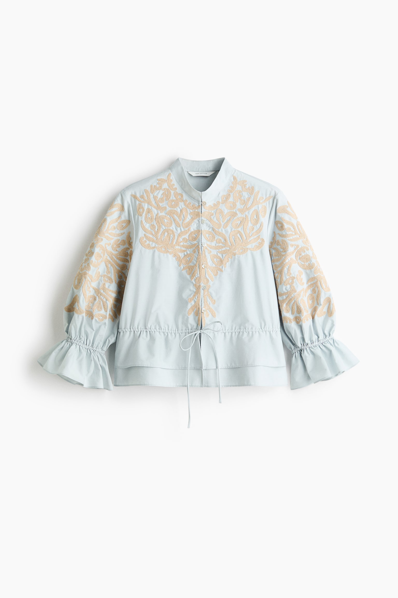 Appliquéd drawstring blouse - Azul claro/Estampado