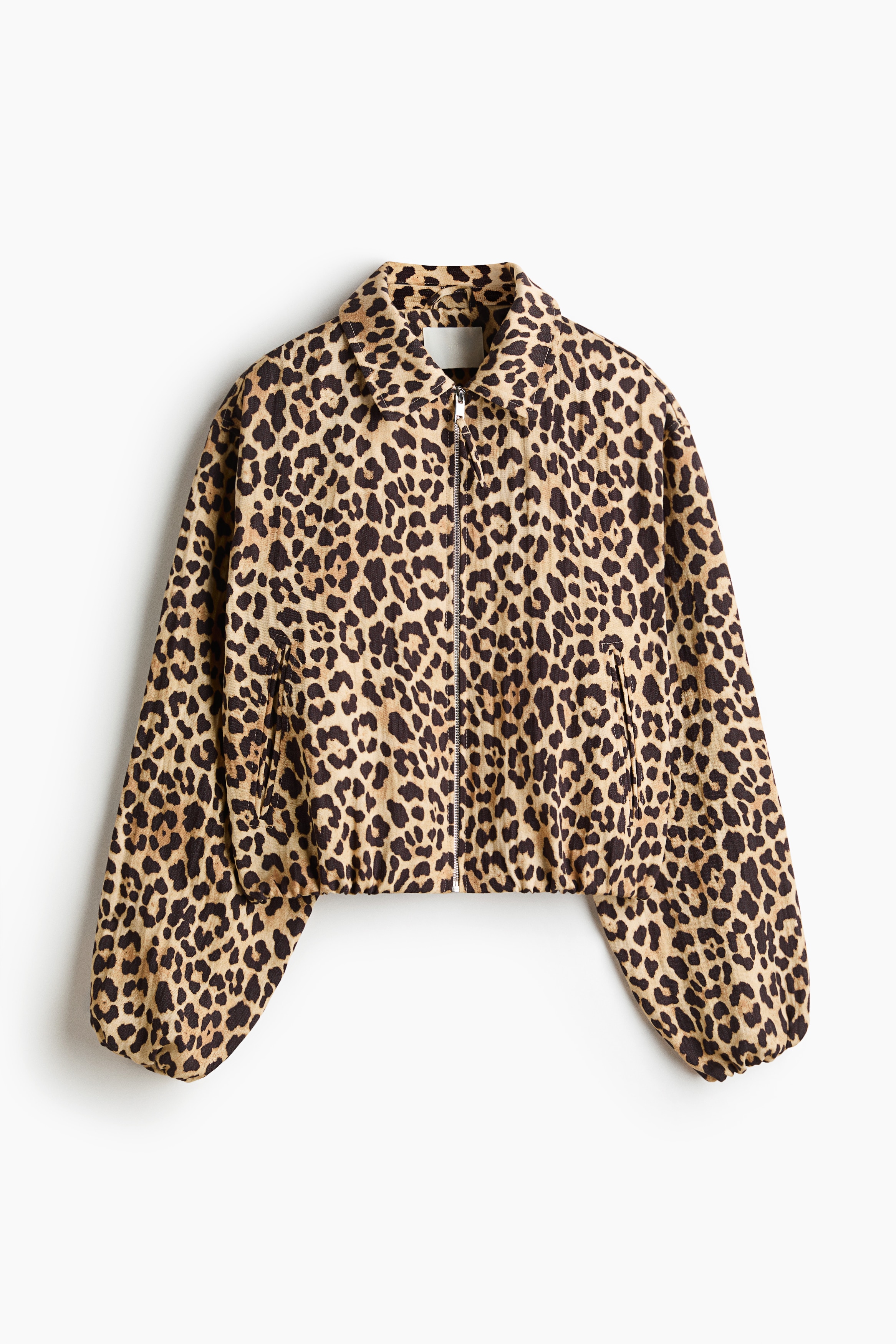 Oversized jakke med ballonkant - Beige/Leopardmønster/Mørk rustbrun