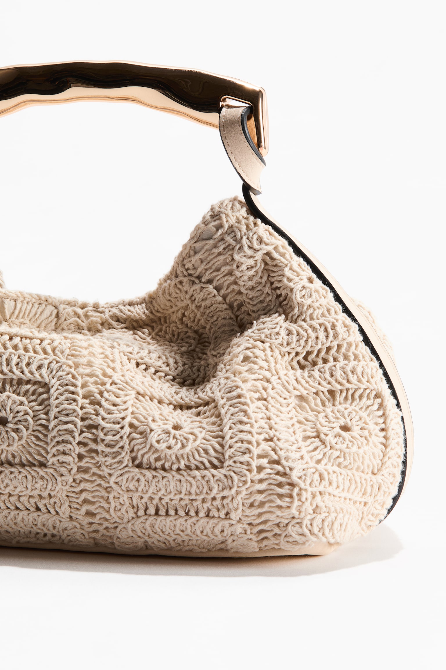 Metal-handle handbag - Light beige/Dark brown - 3