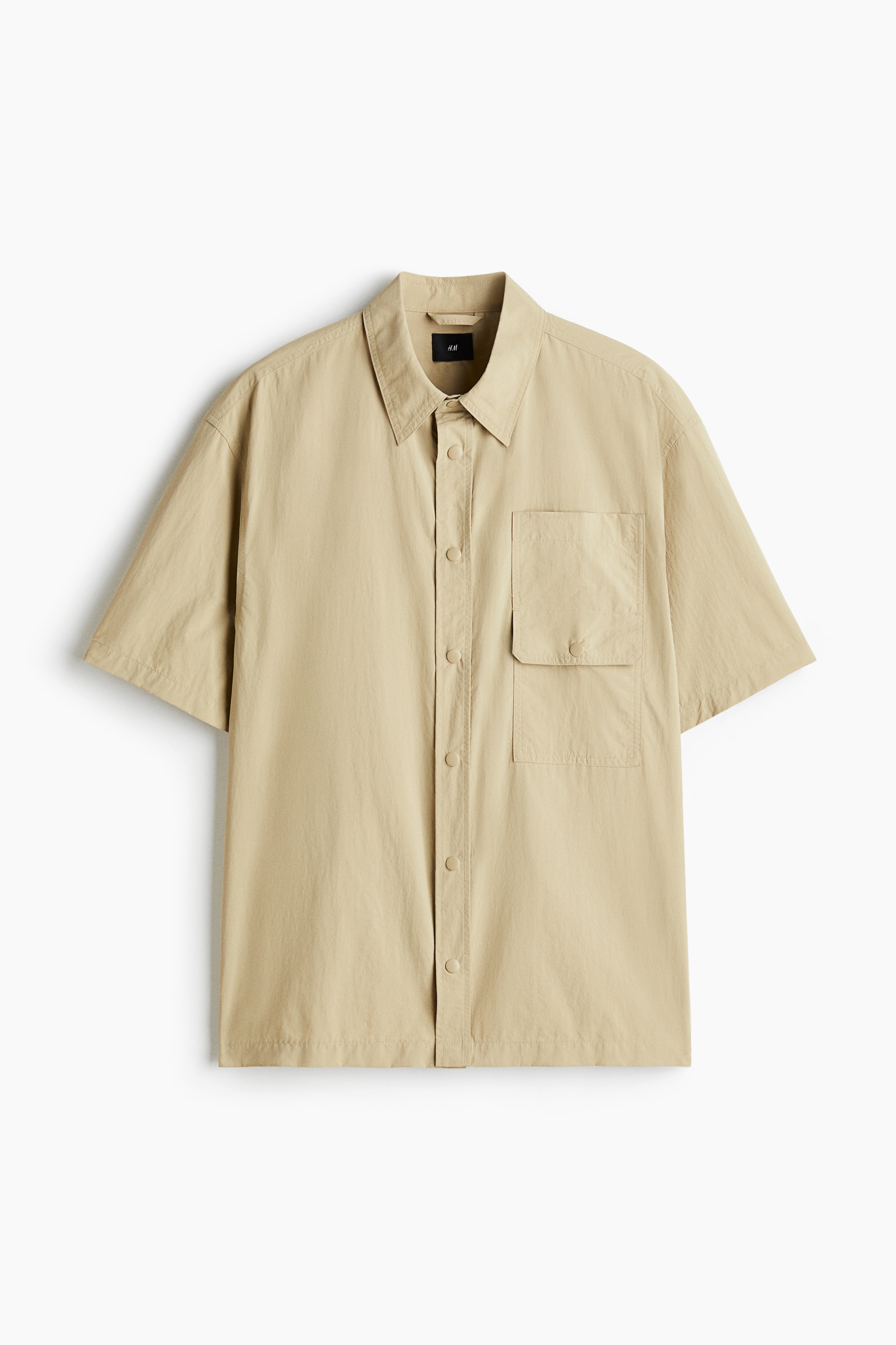 寬鬆剪裁短袖工作襯衫 - 米色/綠色