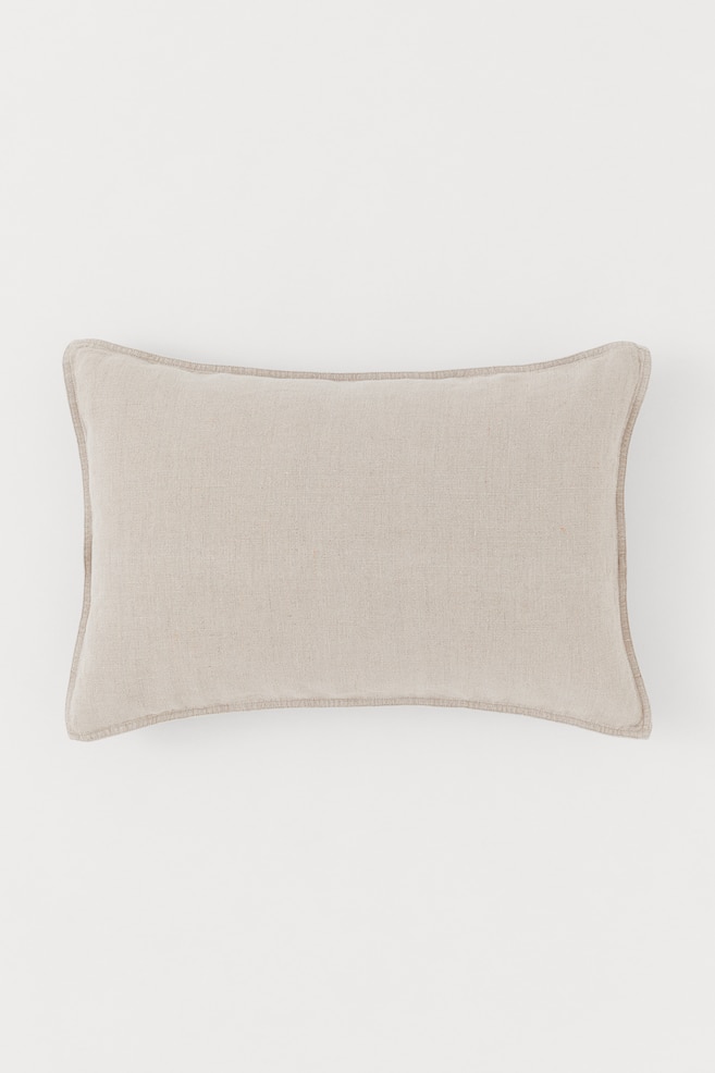 Washed linen cushion cover - Light beige/White - 4