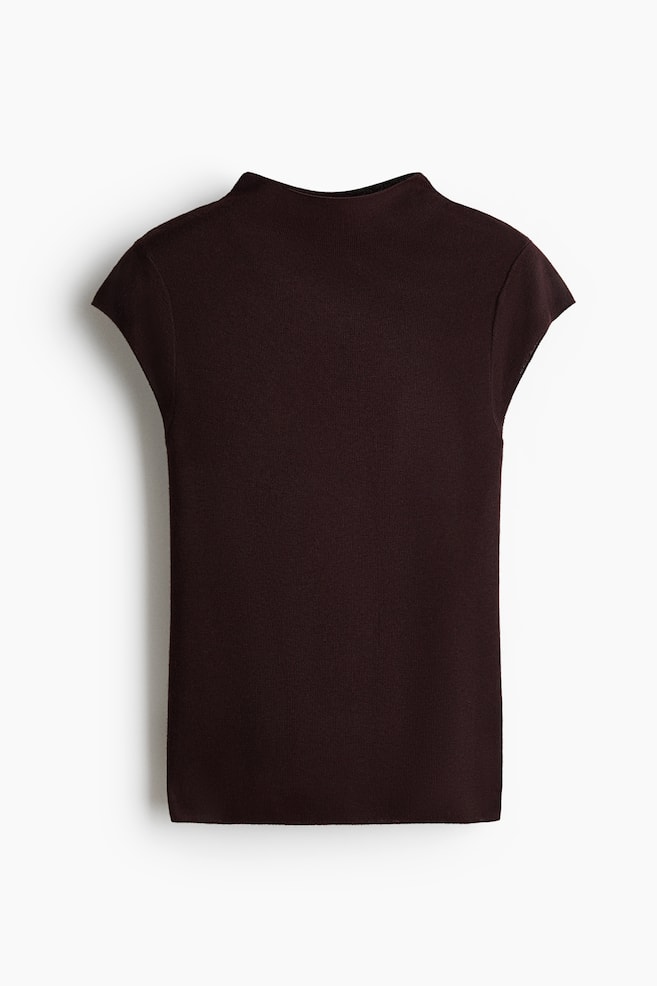 Fine-knit turtleneck top - Dark brown/Light beige - 1
