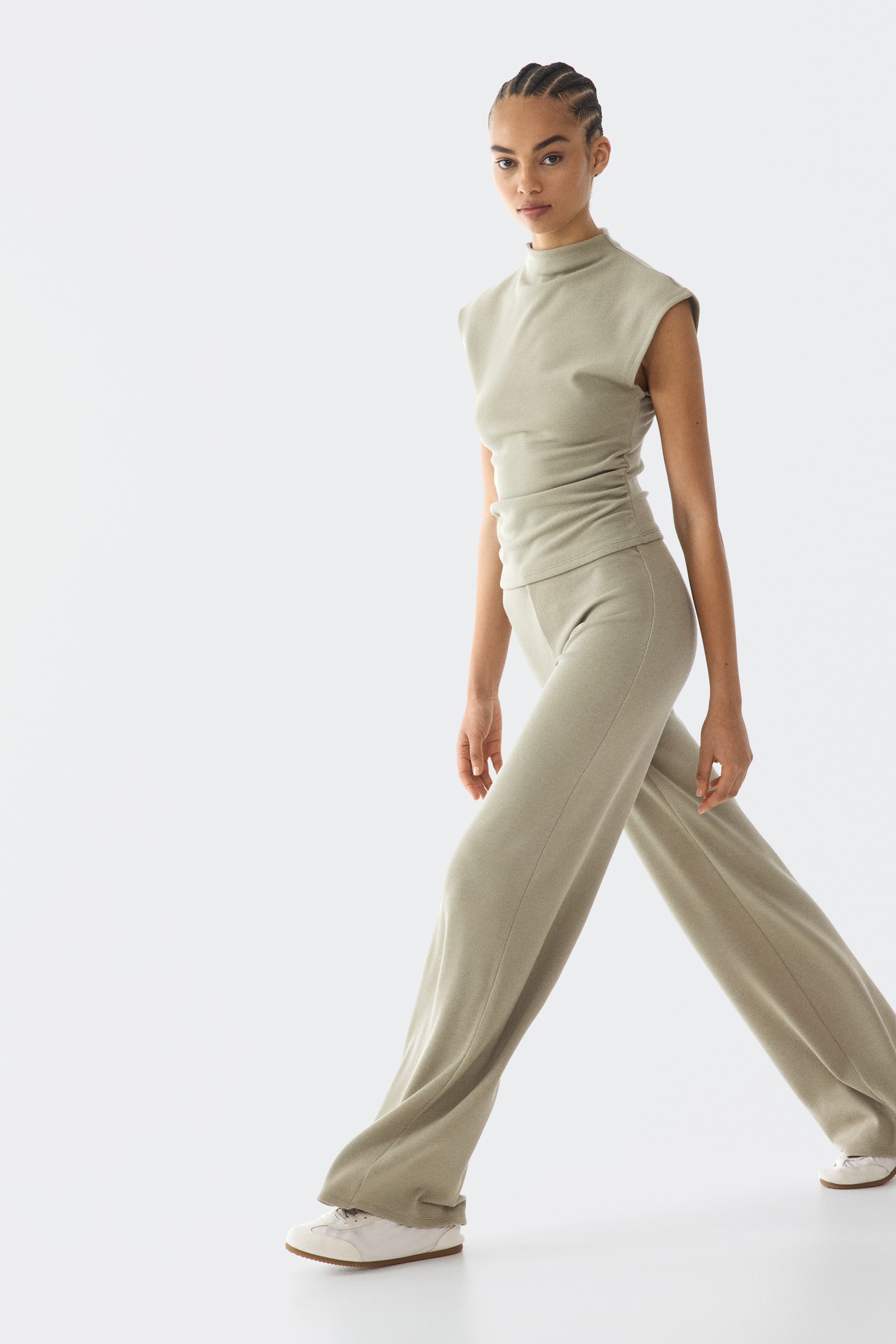 Pantalón Straight-leg en punto - Beige/Azul marino/Café jaspeado - 4