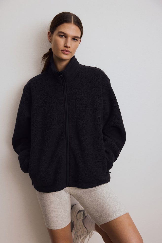 Teddy Fleece Activewear Jacket-Black - 4