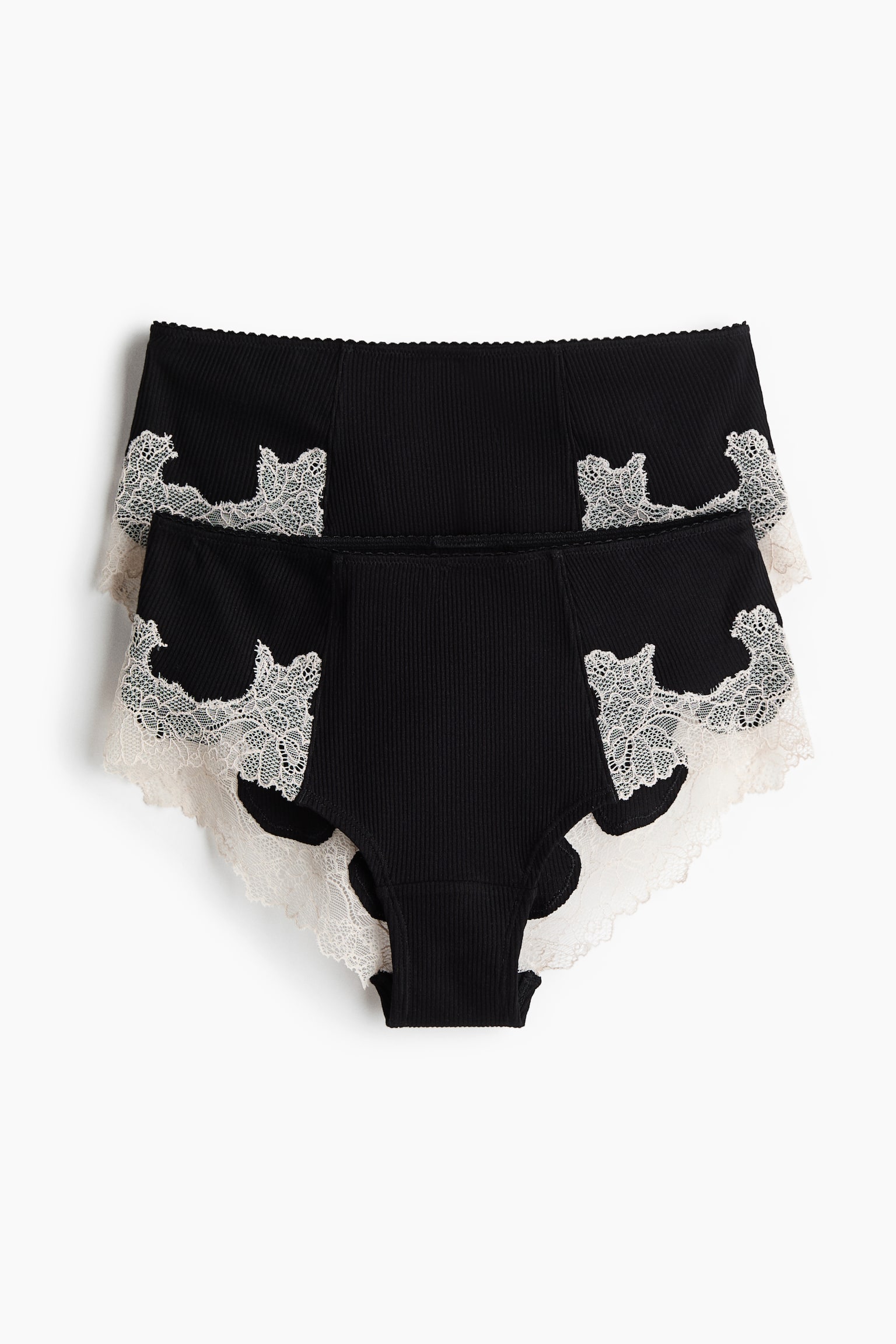 2-pack lace-trimmed cotton hipster briefs - Black/Cream/Dark brown/Black - 2