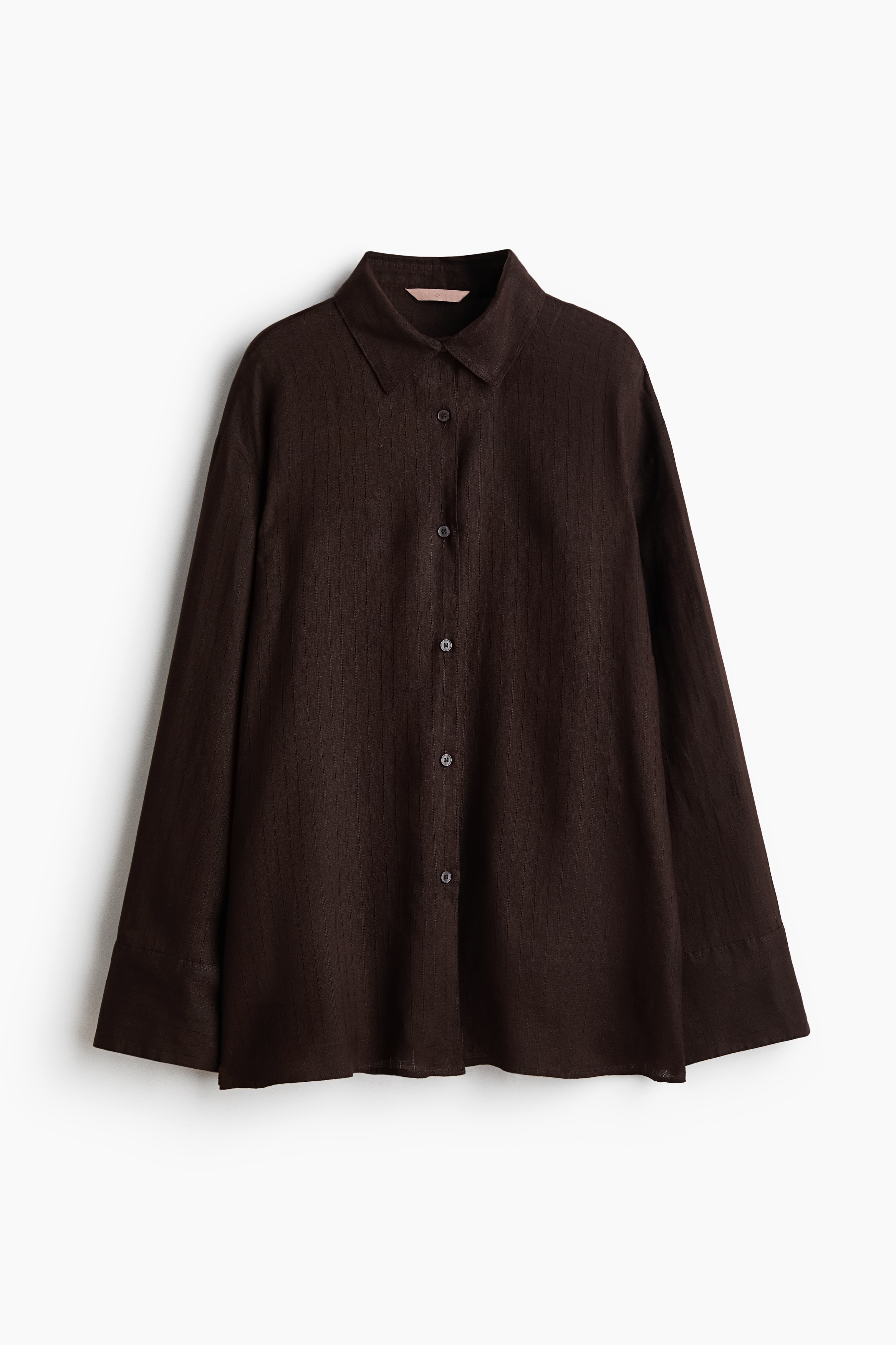 Oversized Linen Shirt - Dark brown/White