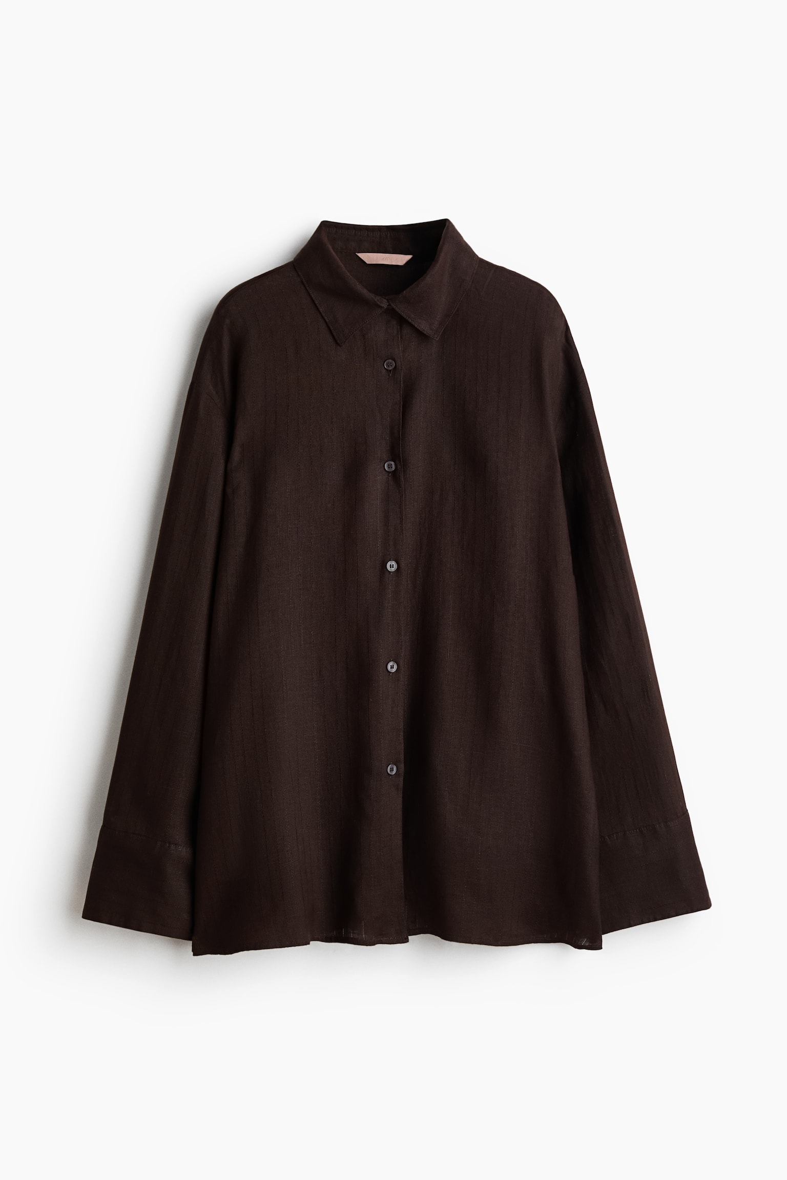 Oversized linen shirt - Dark brown/White - 2