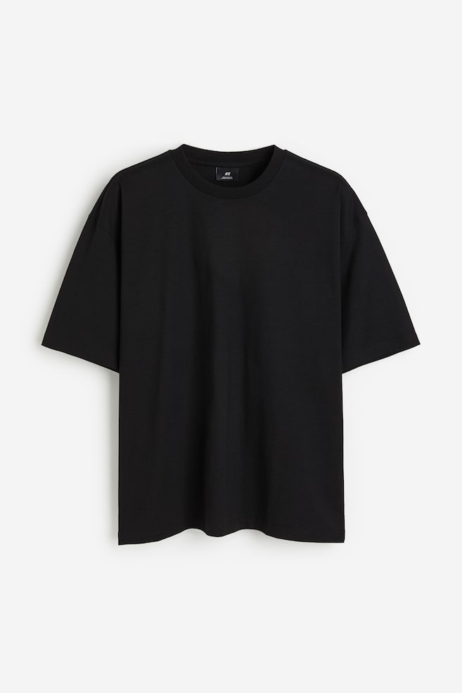 Bawełniany T-shirt Oversized Fit - Czarny/Czarny/Biały - 2