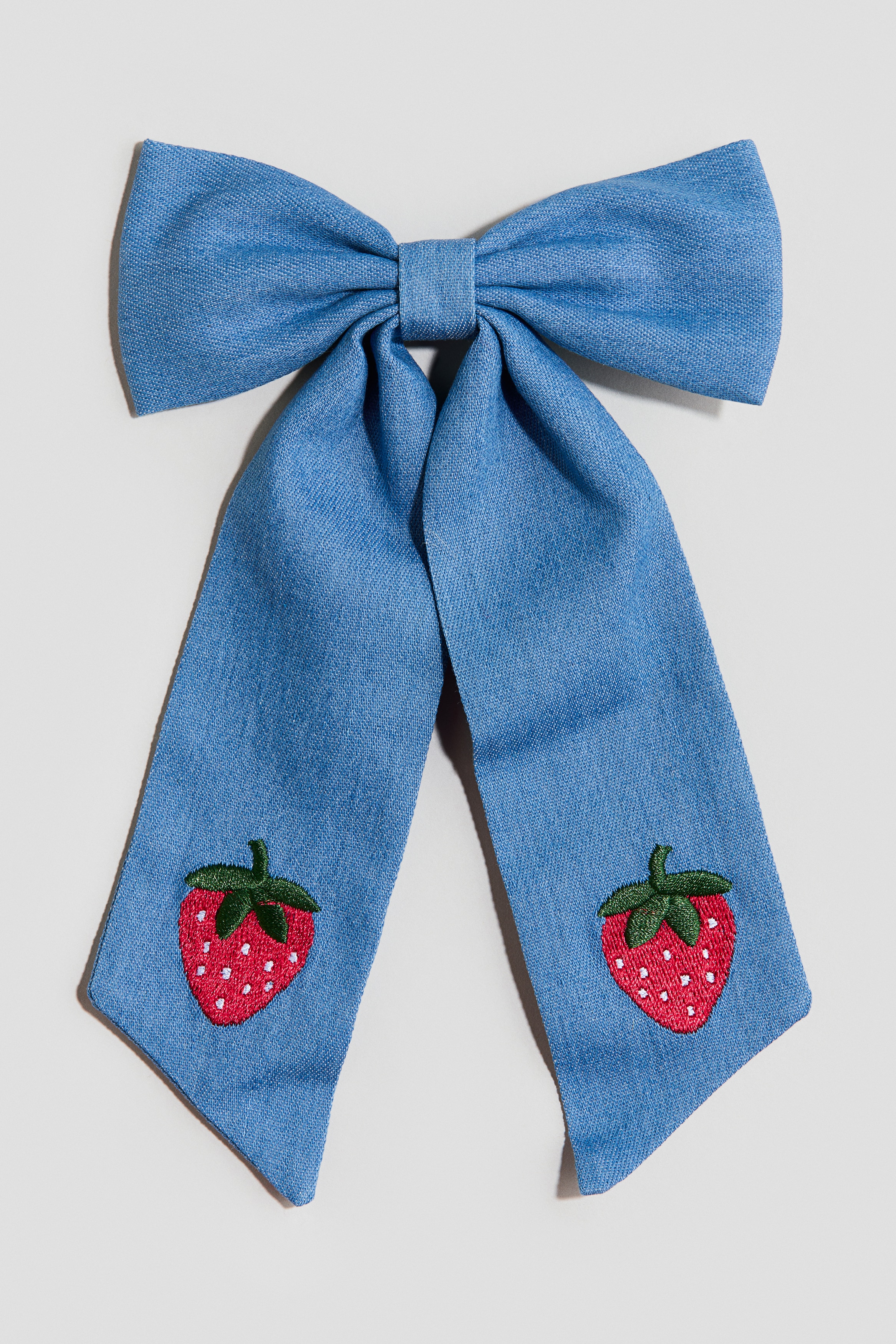 Hårspenne med sløyfe - Denimblå/Jordbær/Lys rosa/Rutet