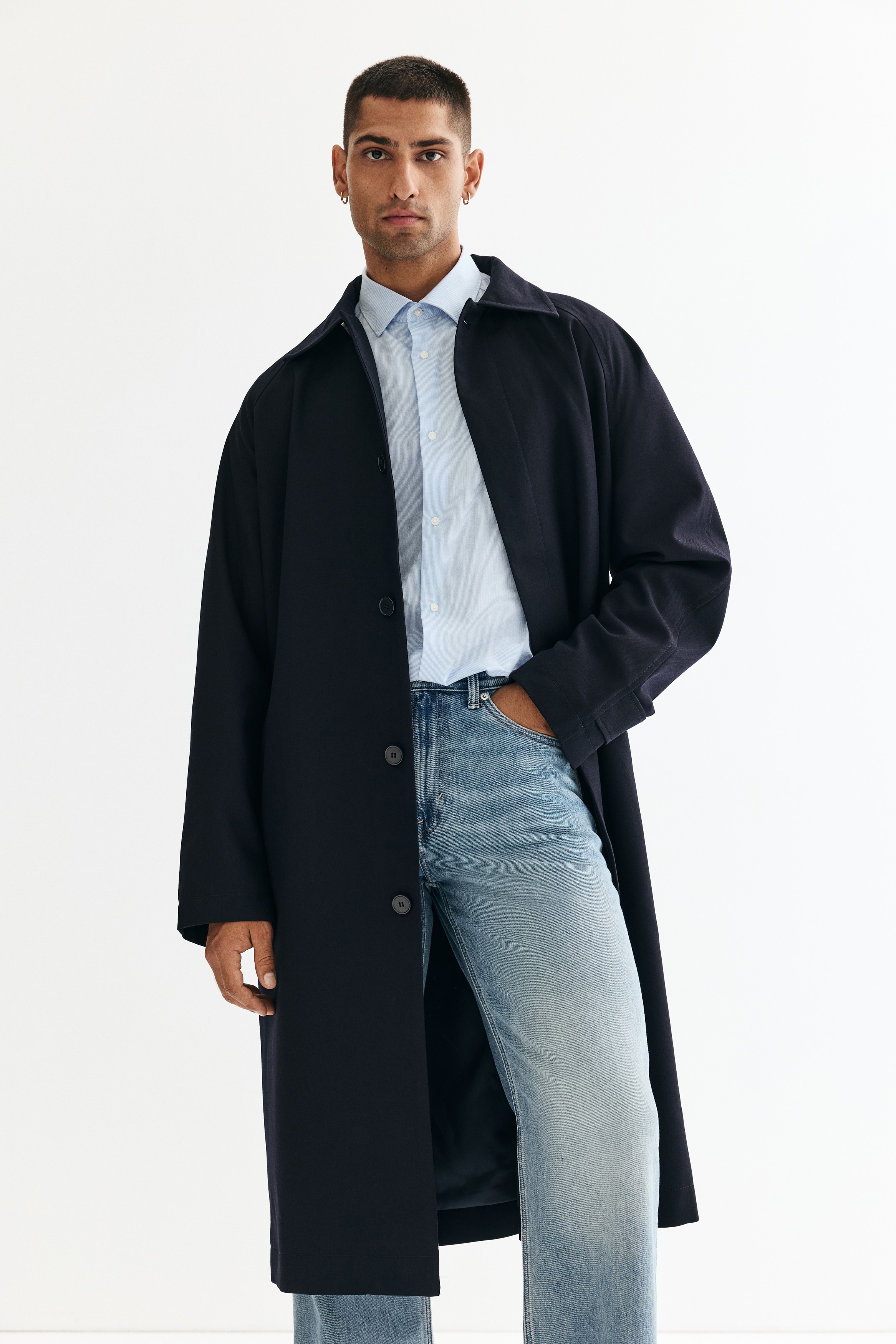 THE TOE PÂTÉ COLOR LONG COAT Blue /M Loose Fit Belted Mac-style