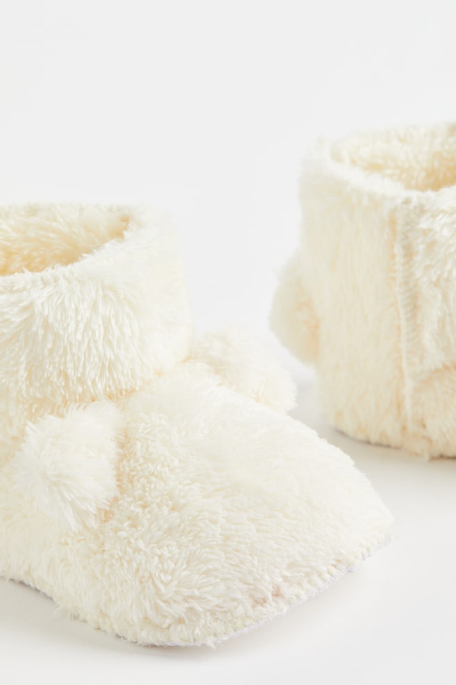 Teddy-lined slippers - Natural white/Brown/Bear - 3