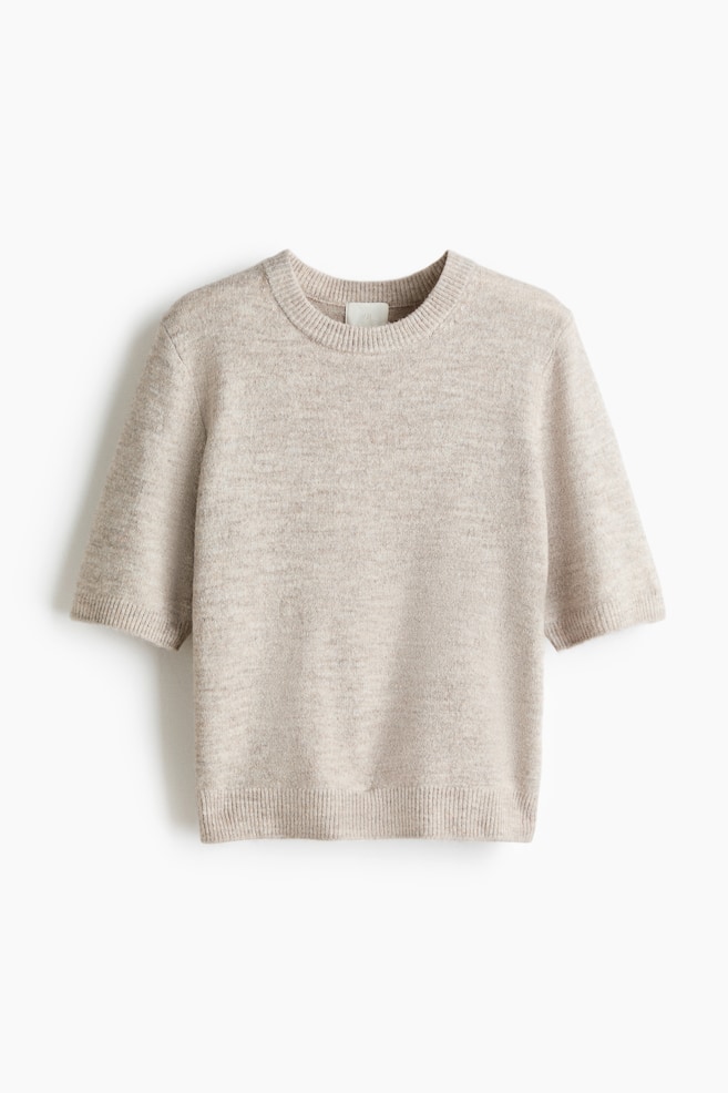 Fine-Knit T-Shirt - Light taupe melange/Dark gray melange/Beige melange/Light yellow - 1