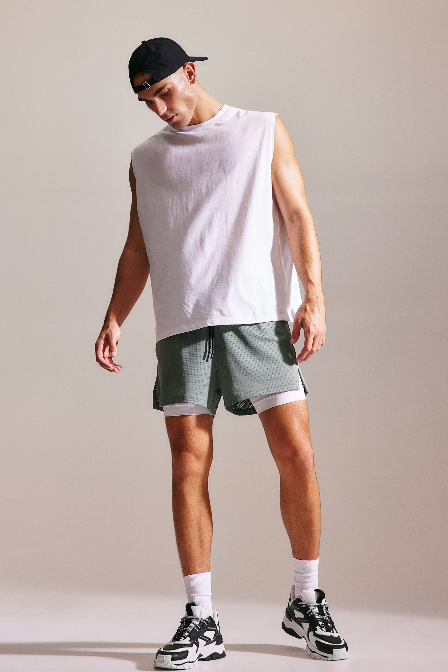 Mid Length 2 in 1 Activewear Shorts In DryMove™ - Khaki green/Black - 1