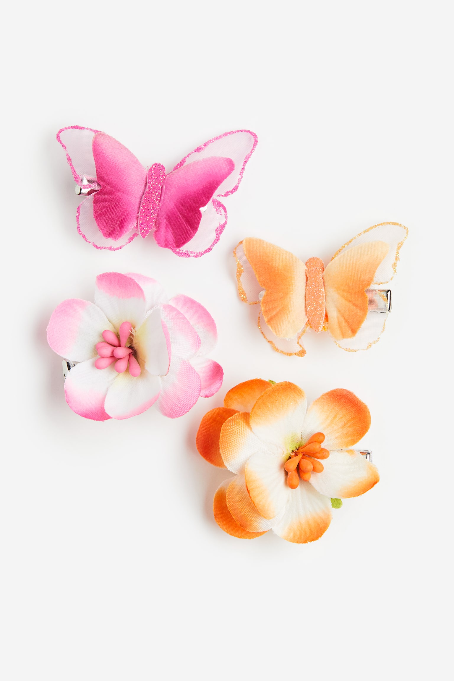 4-pack Hair Clips - Orange/Butterflies/Light pink/Butterflies - 1